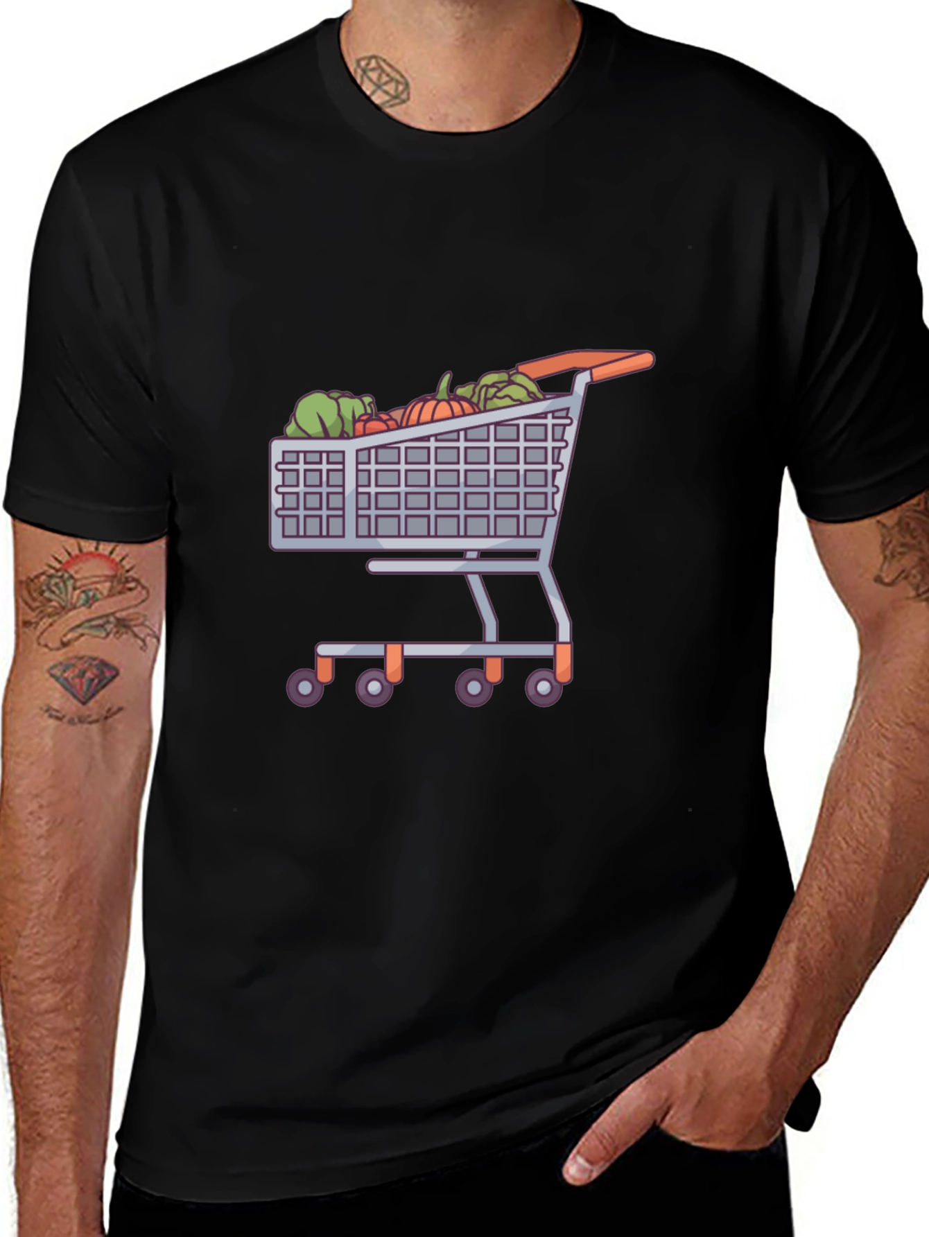 Variant 11 of Veggie Cart Graphic Tee - Black Cotton T-Shirt