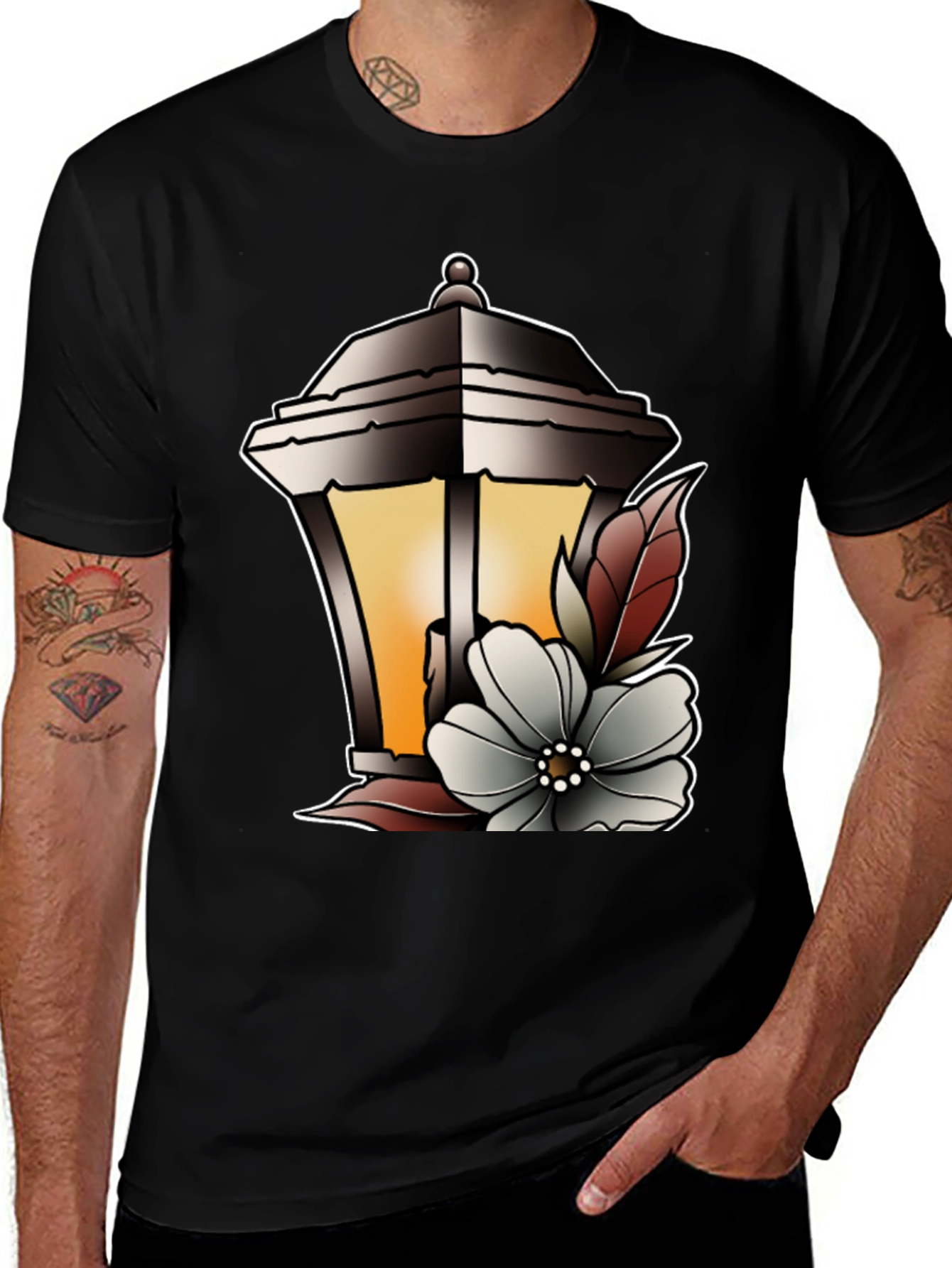 Lantern & Flower Graphic Tee - Classic Black T-Shirt