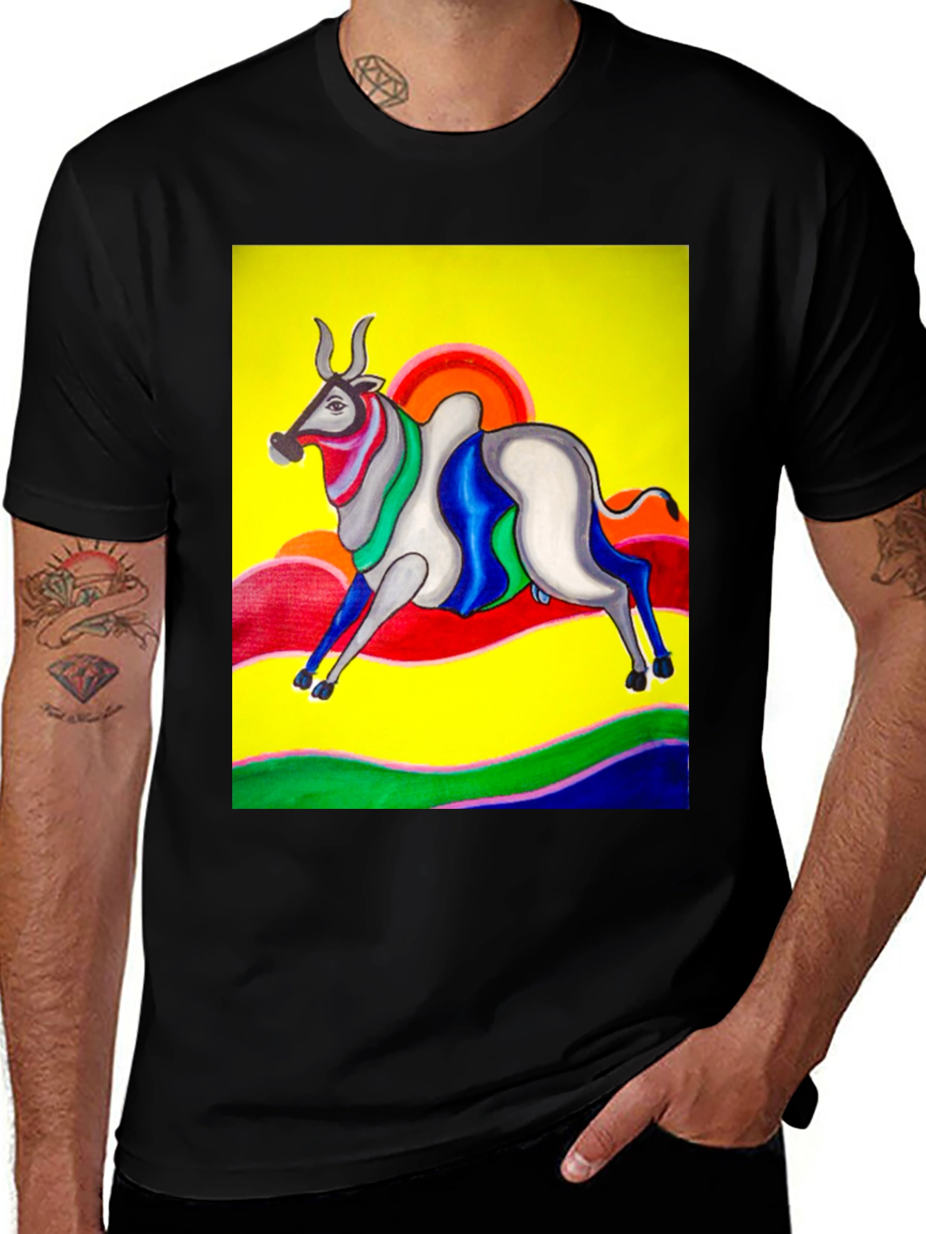 Variant 6 of Colorful Bull Graphic Tee - Artistic Print