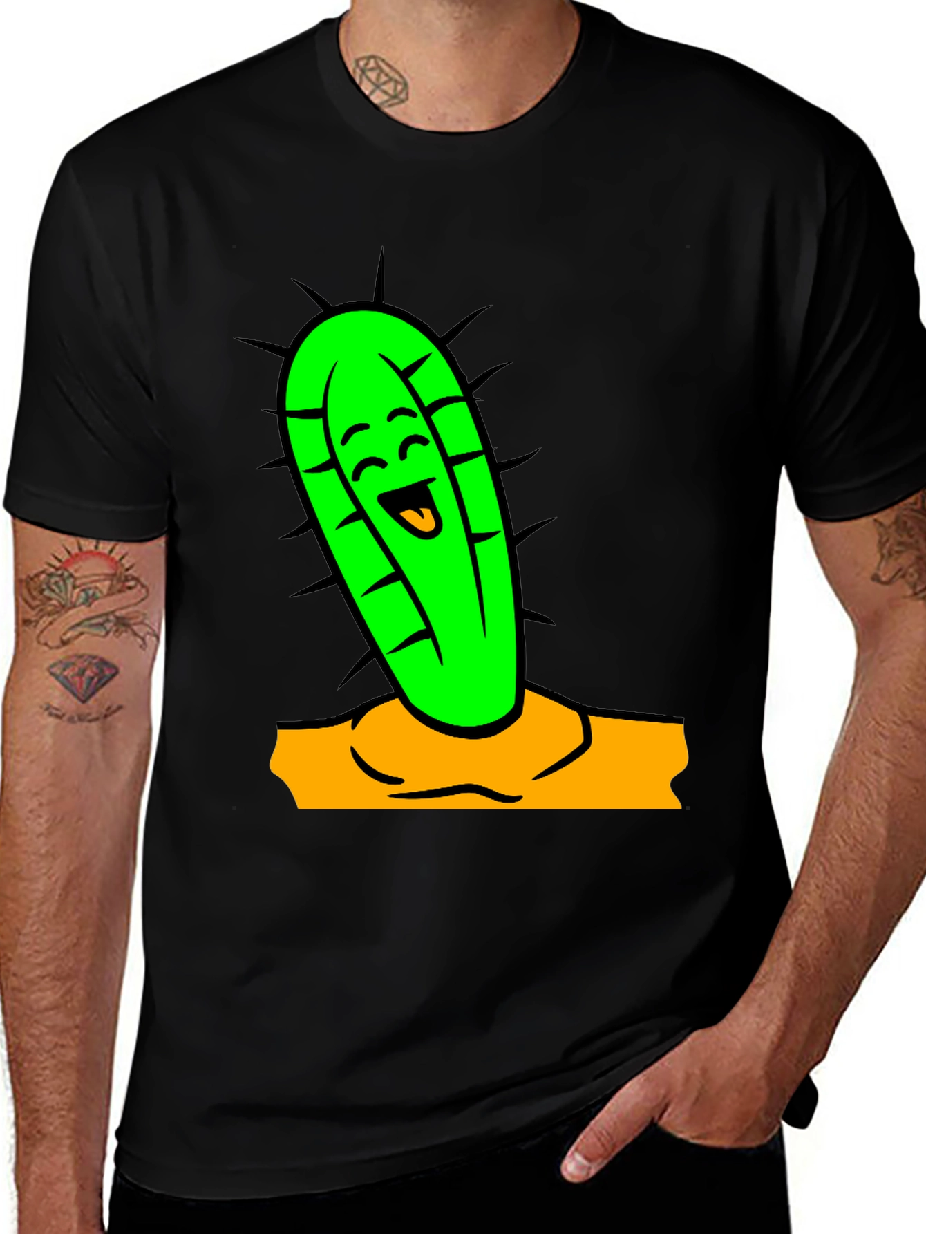 Variant 12 of Funny Cactus Cartoon Graphic Tee - Black
