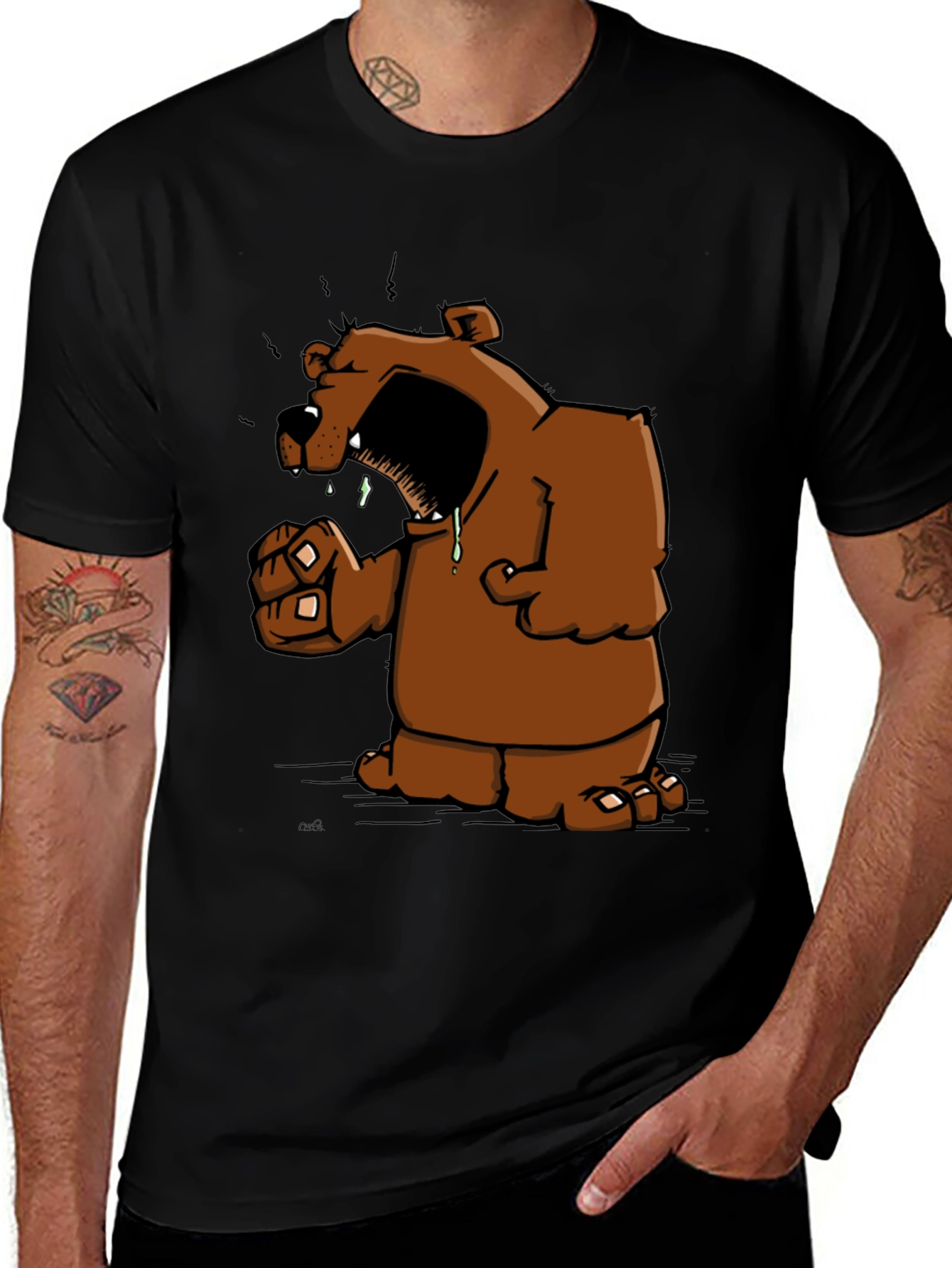 Variant 27 of Angry Cartoon Bear Graphic Black T-Shirt