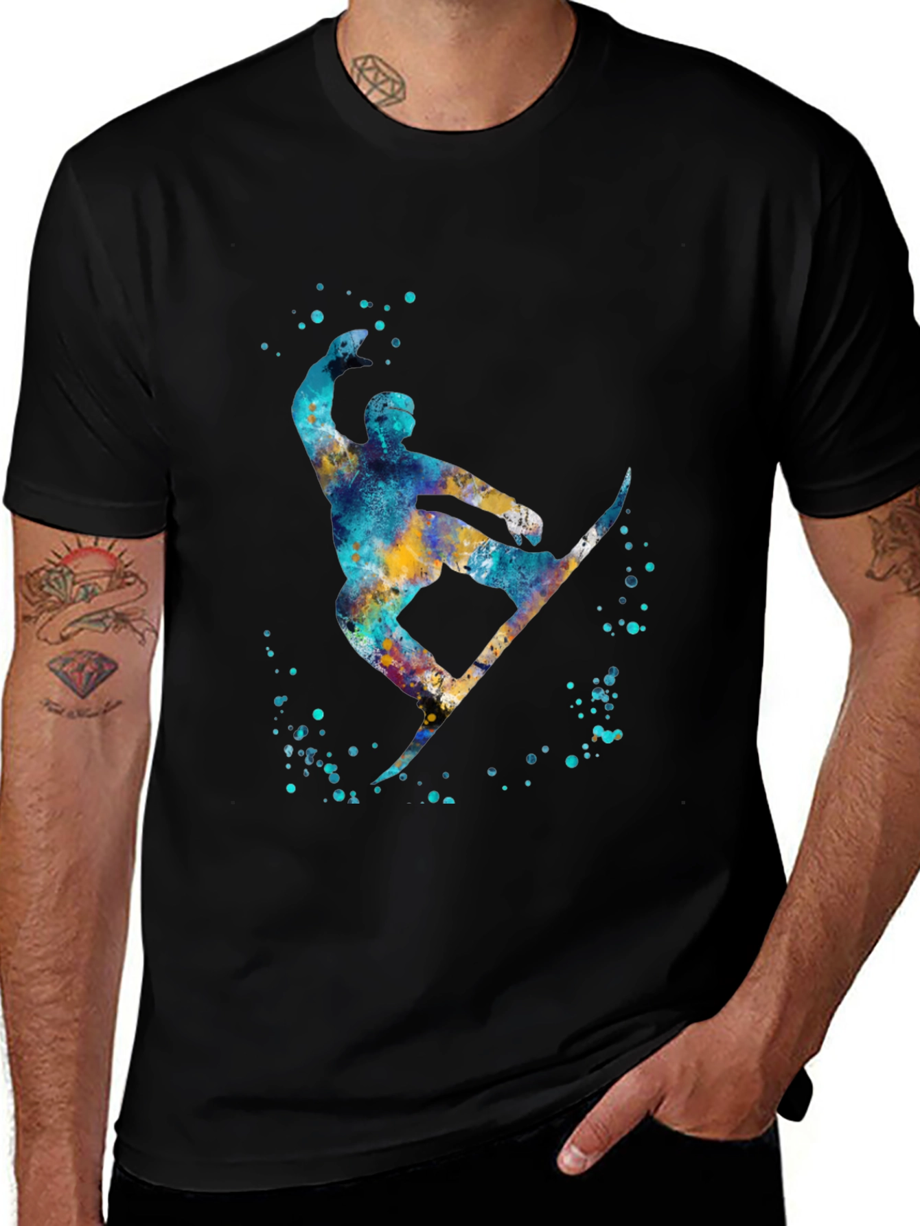 Variant 26 of Watercolor Snowboarder Black T-Shirt