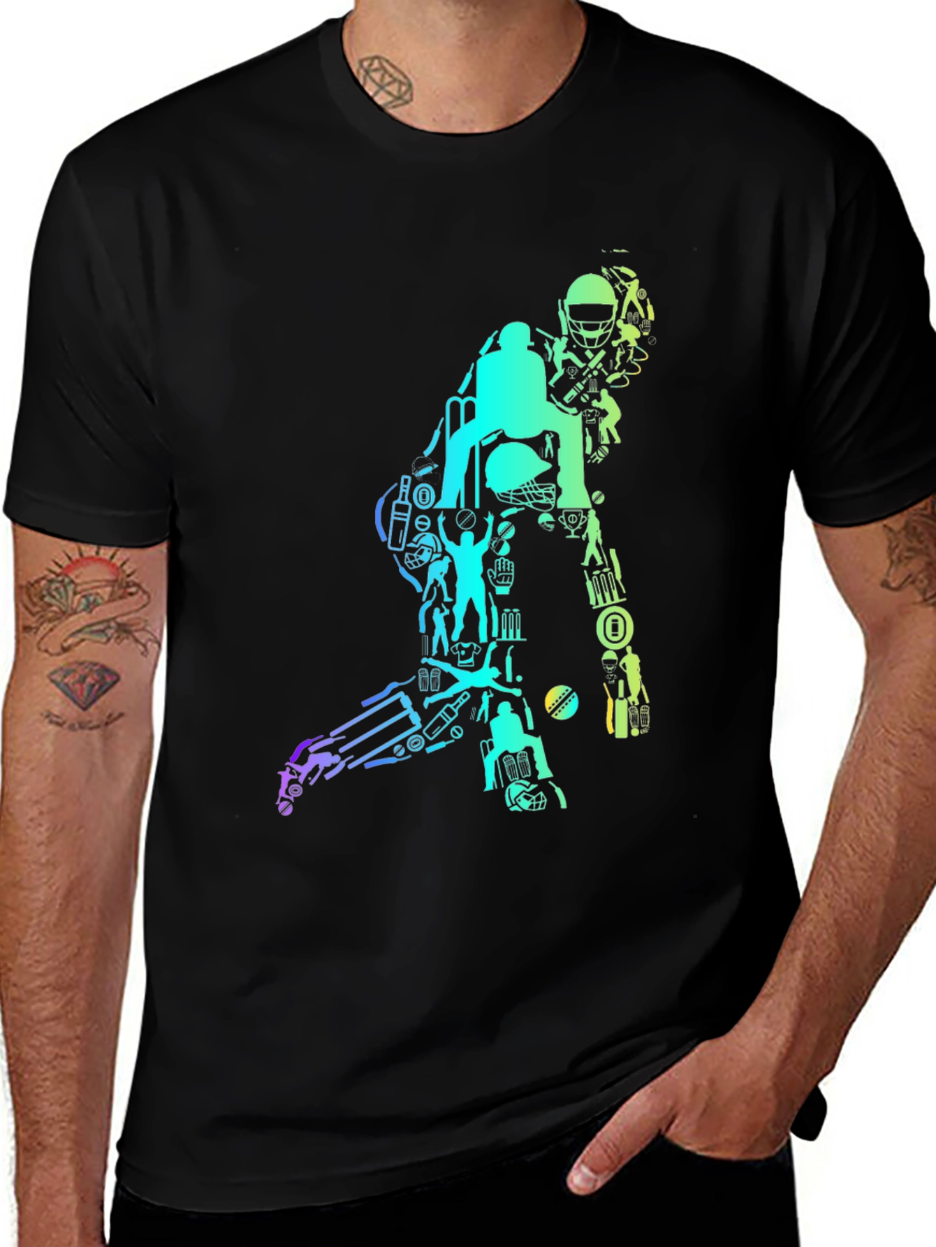 Variant 12 of Cricket Silhouette Graphic T-Shirt - Black