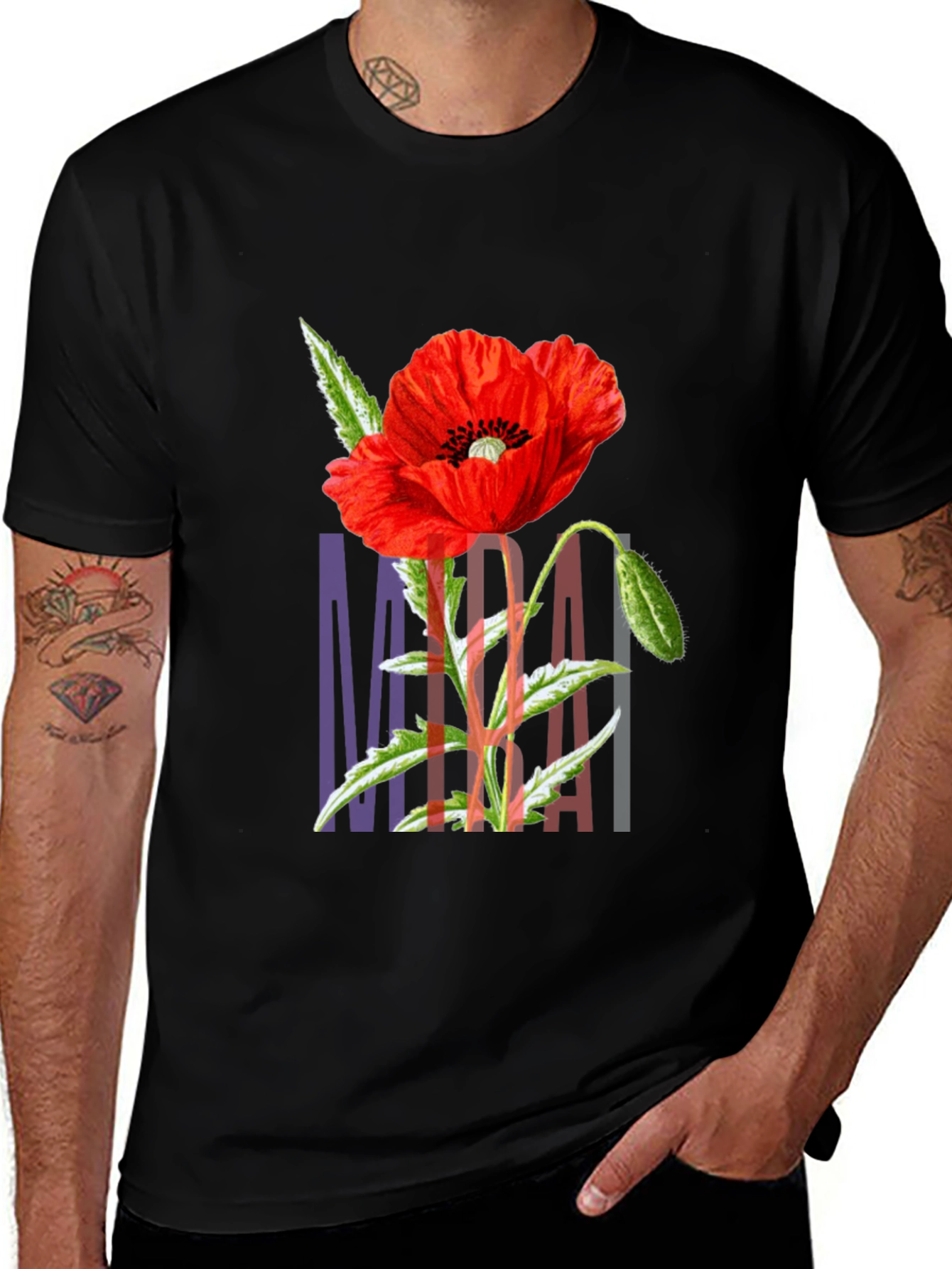 Variant 23 of Red Poppy Floral Graphic T-Shirt - Black