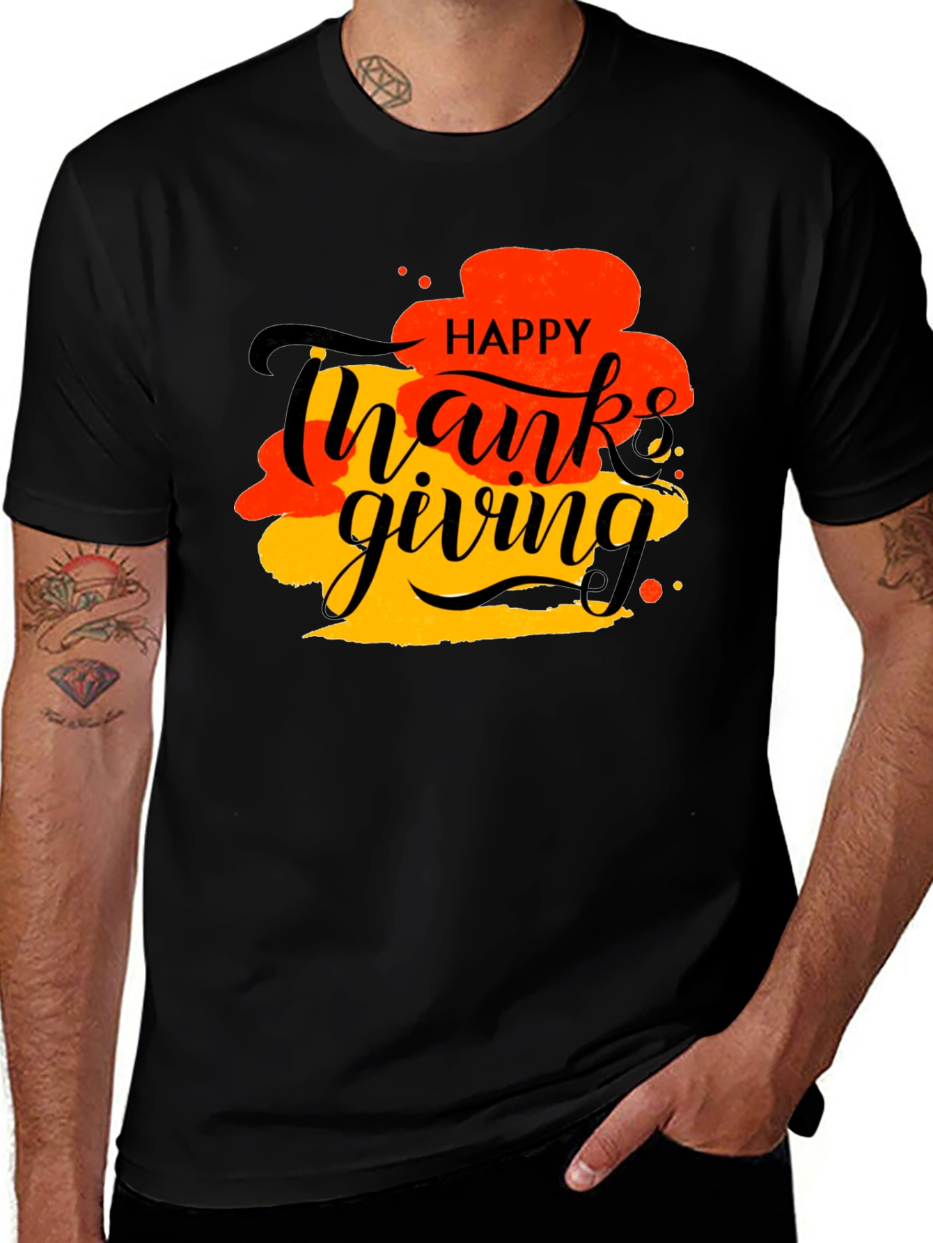 Variant 25 of Happy Thanksgiving Graphic Tee - Black