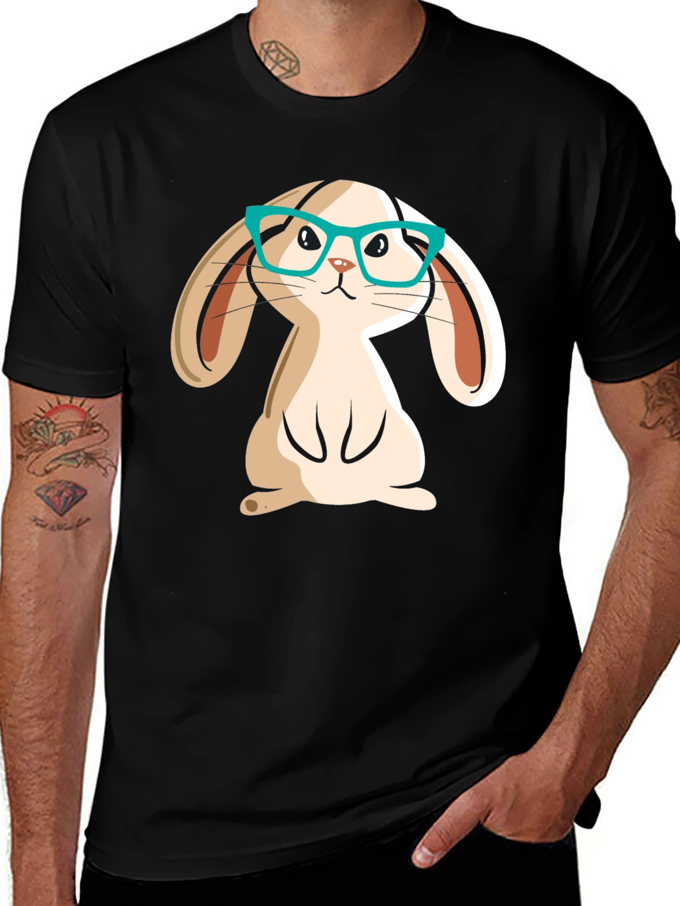Variant 12 of Cute Bunny in Glasses Black Graphic T-Shirt