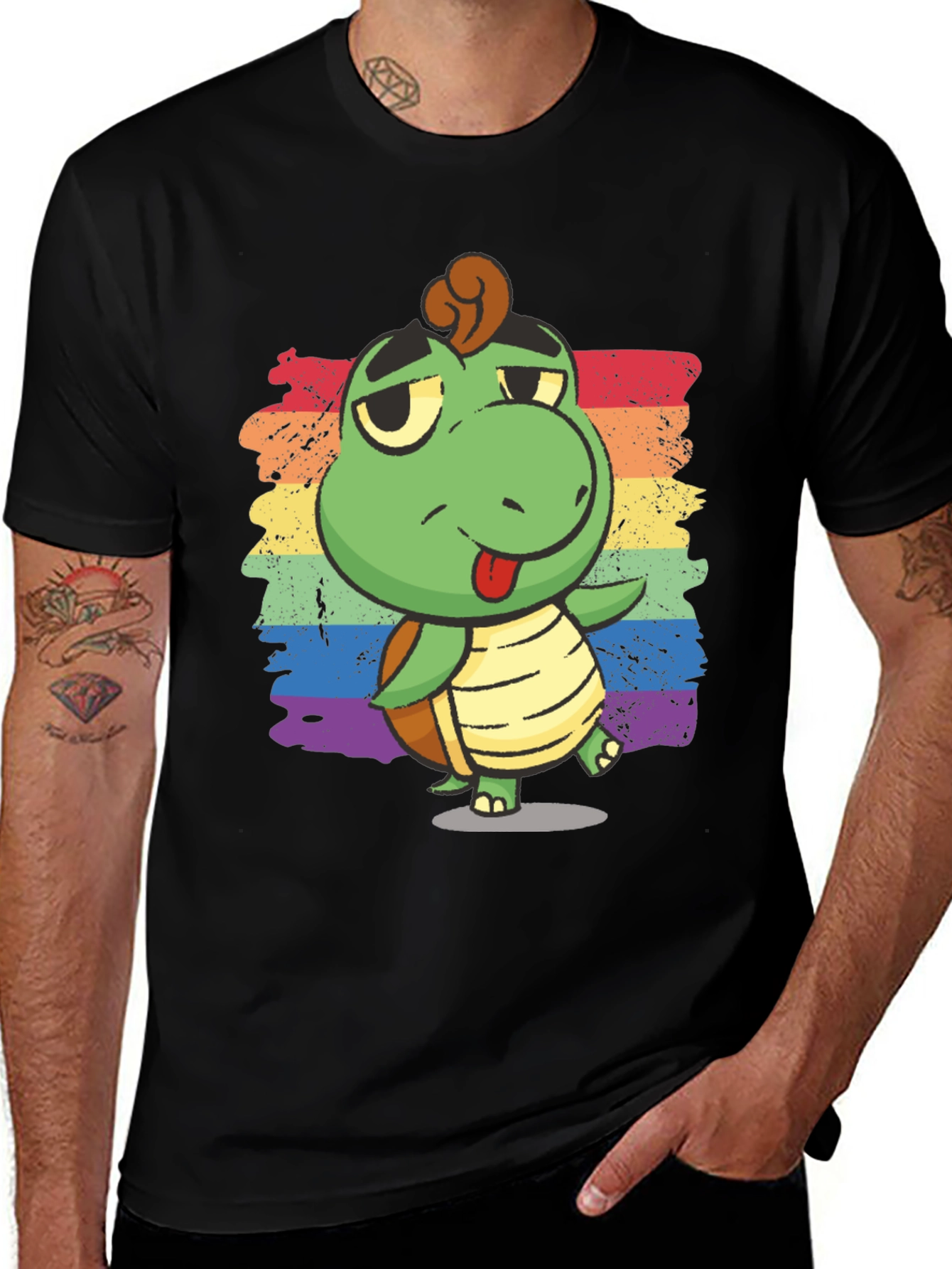 Variant 12 of Cartoon Turtle Pride T-Shirt - Black Cotton Blend