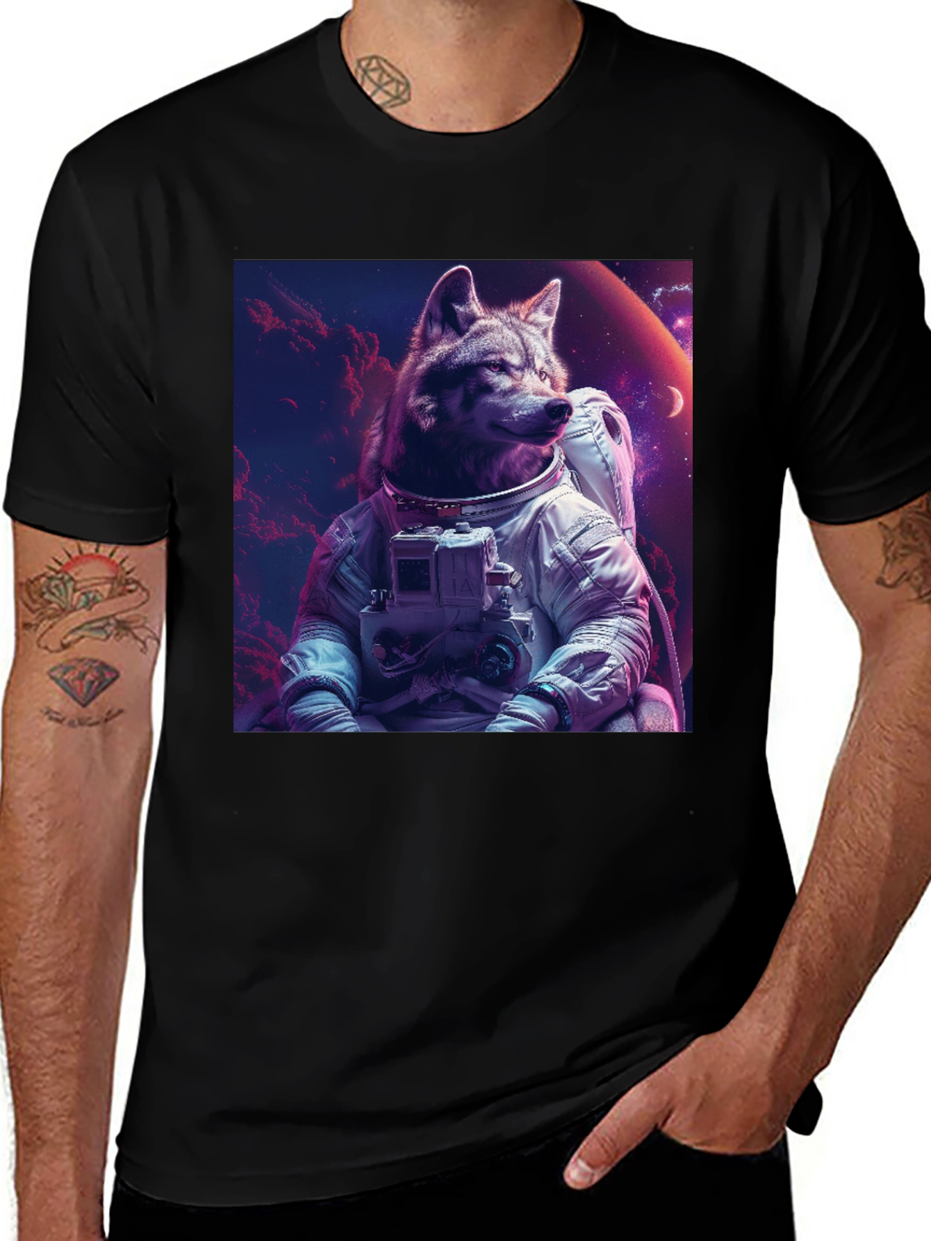 Variant 26 of Wolf Astronaut Graphic Tee - Space Adventure Shirt
