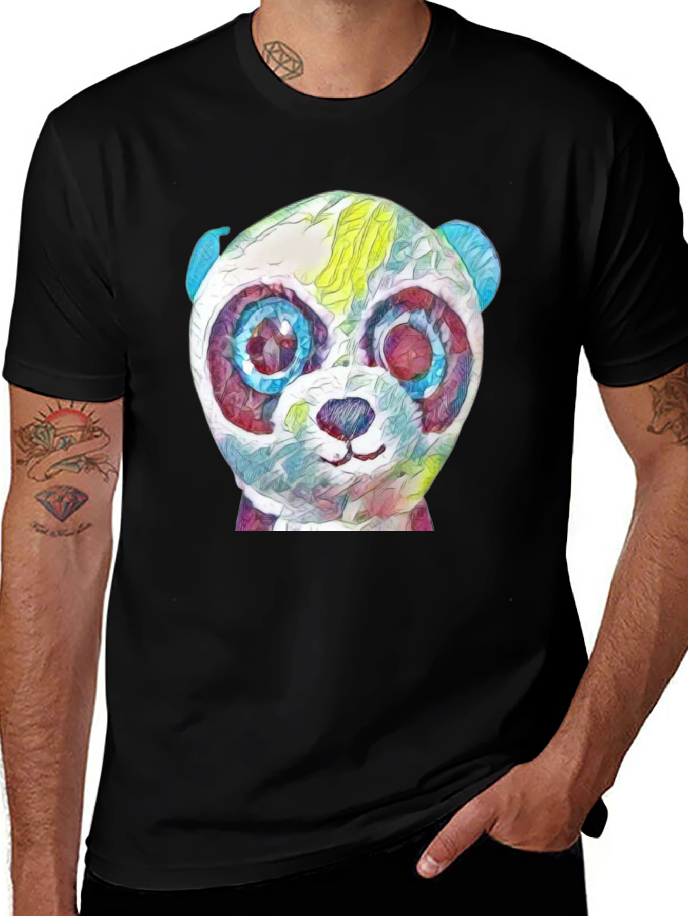 Variant 3 of Abstract Panda Graphic Black T-Shirt