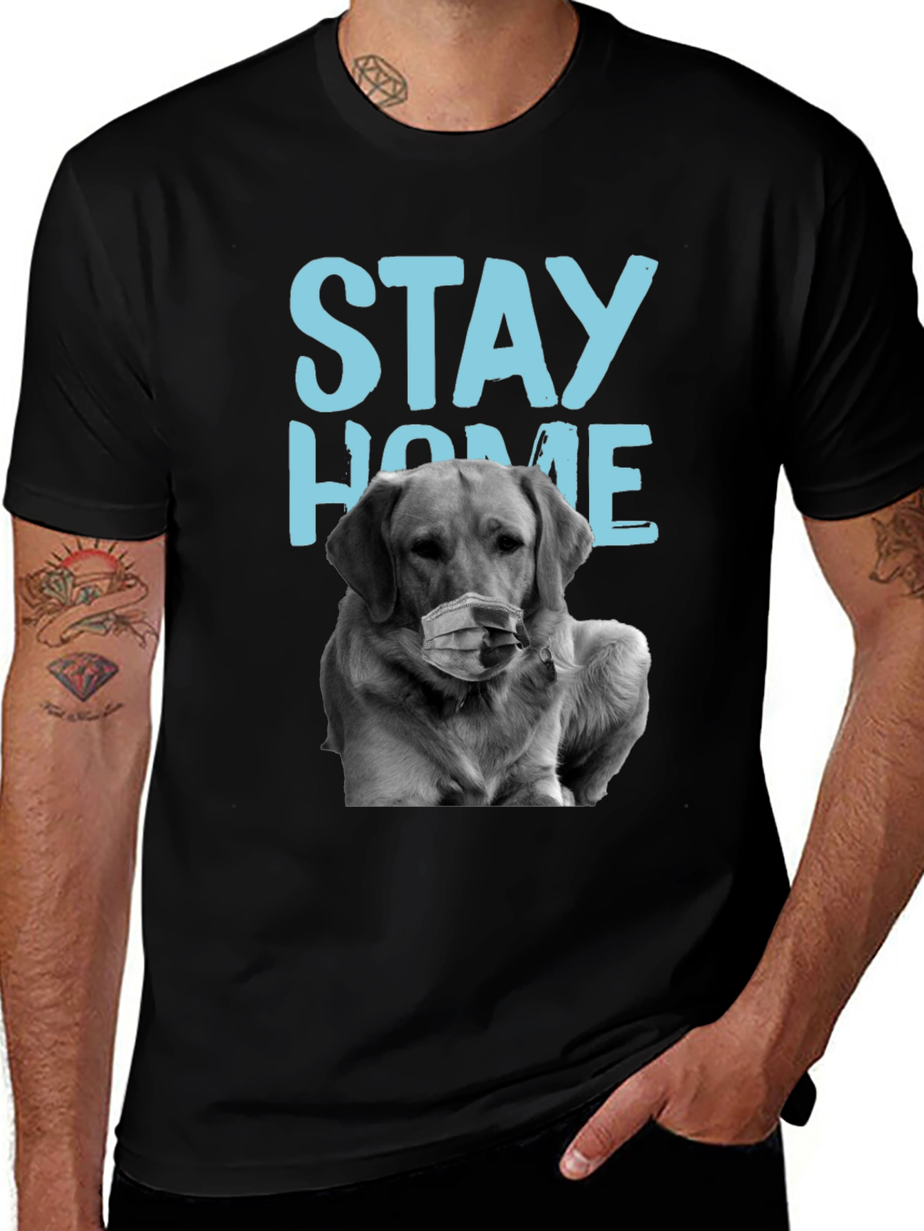 Variant 28 of Stay Home Dog Graphic Tee - Black Cotton Casual T-Shirt