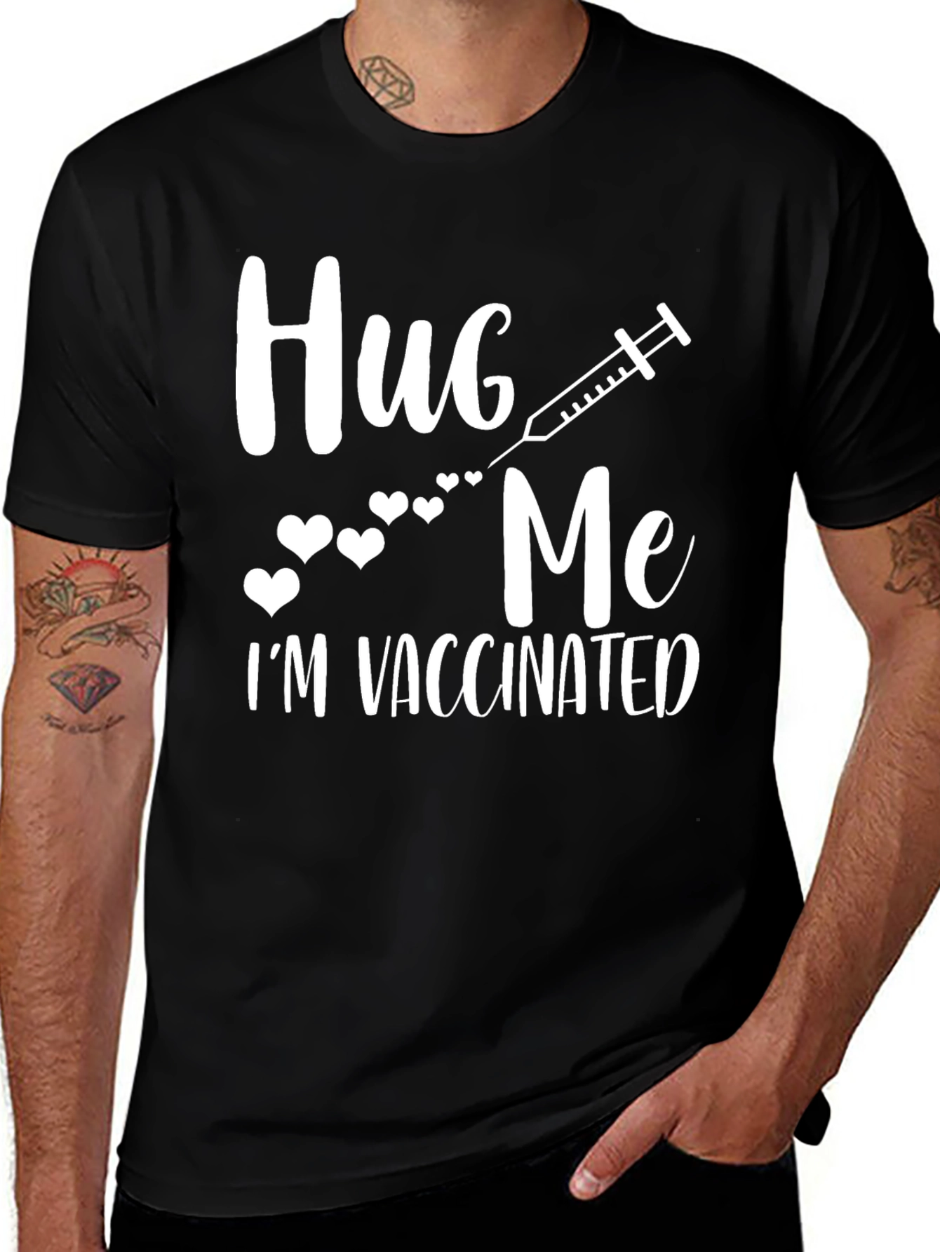 Variant 17 of Hug Me I'm Vaccinated T-Shirt Black
