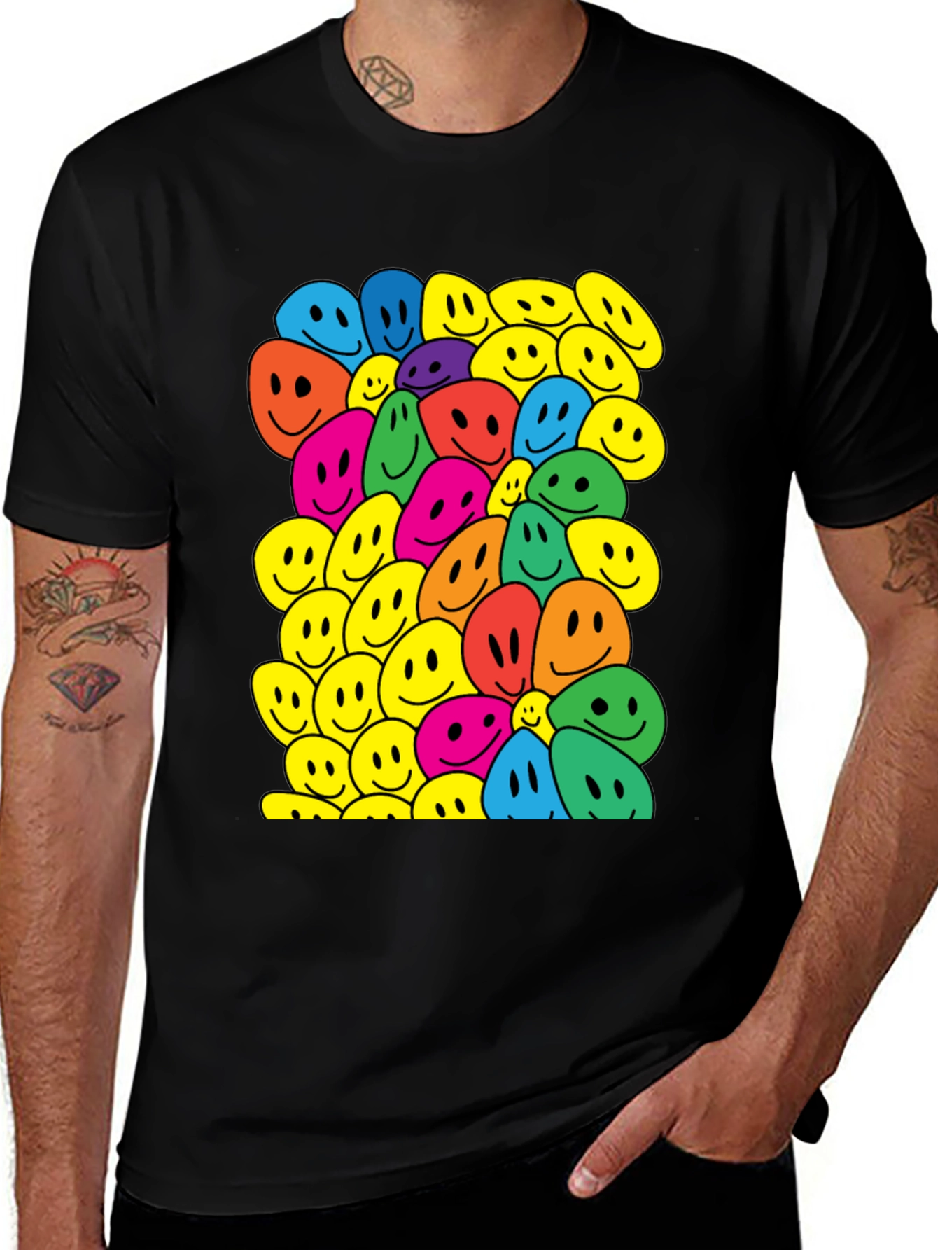Variant 30 of Smiley Face Pattern Black T-Shirt