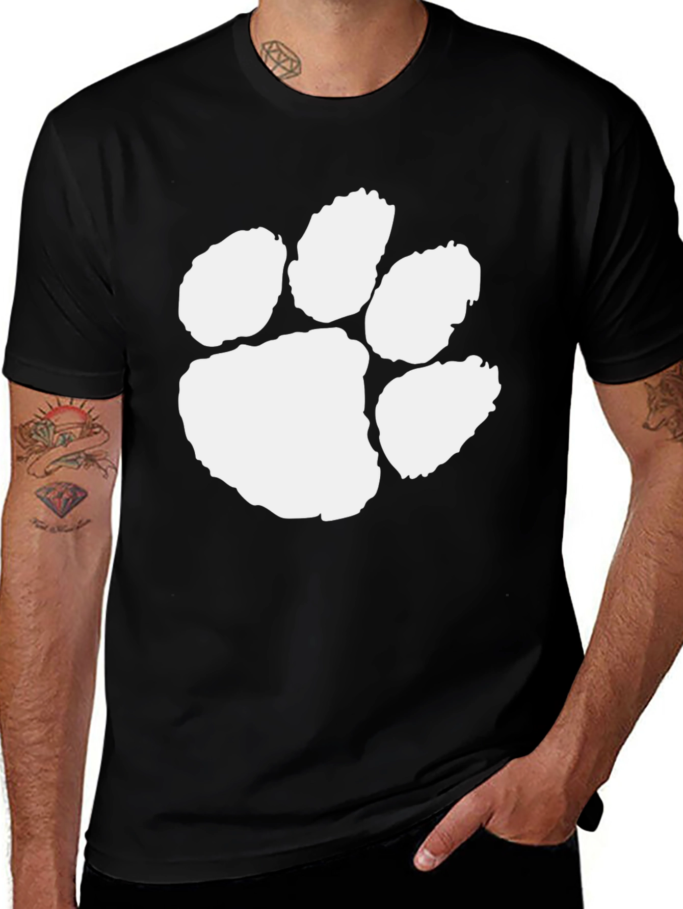 Variant 14 of Black T-Shirt with White Paw Print