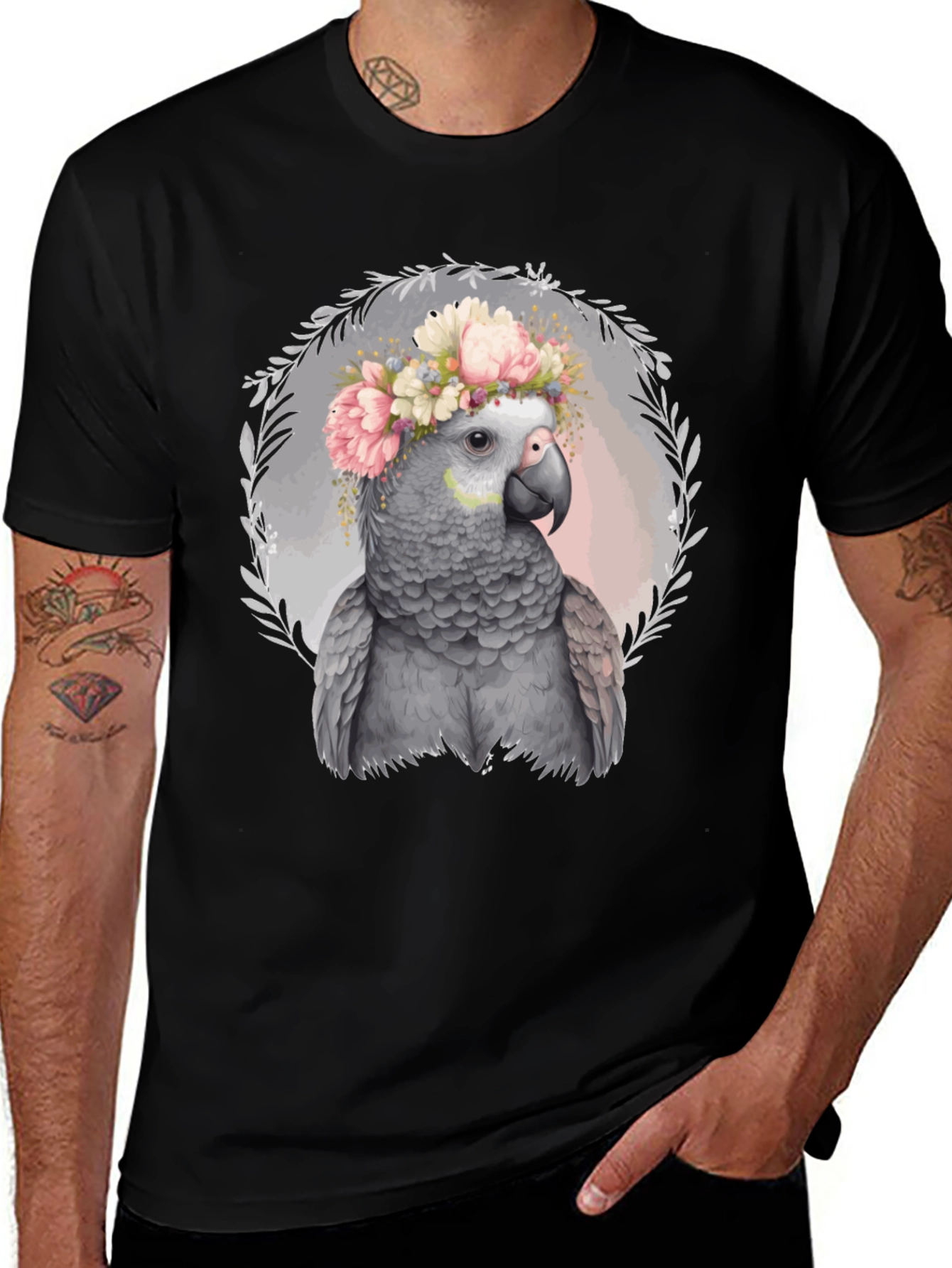 Variant 22 of Parrot Floral Wreath Graphic Tee