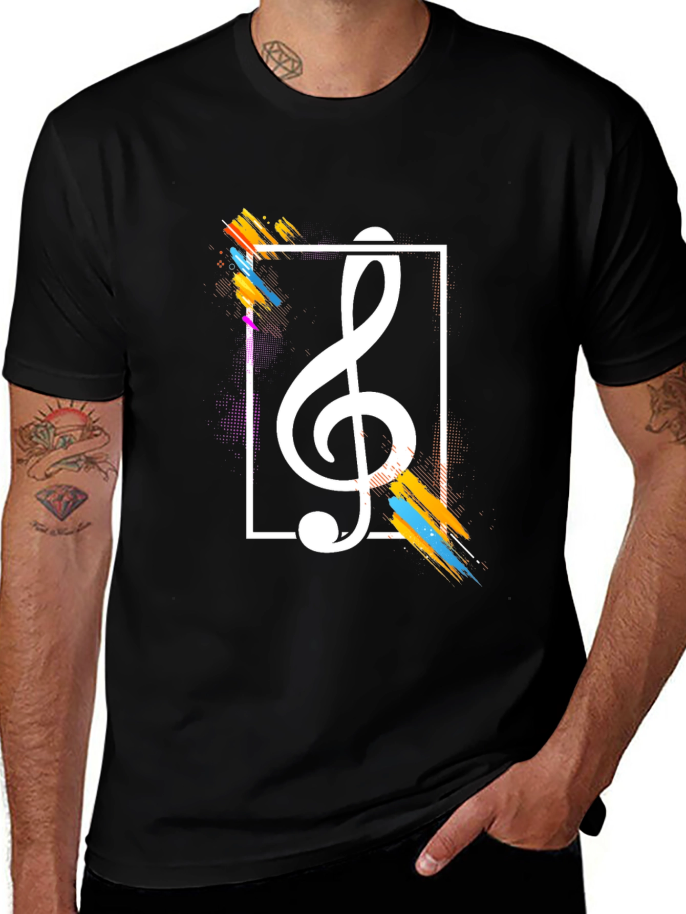 Variant 15 of Stylish Music Note Graphic Tee - Black Cotton T-Shirt