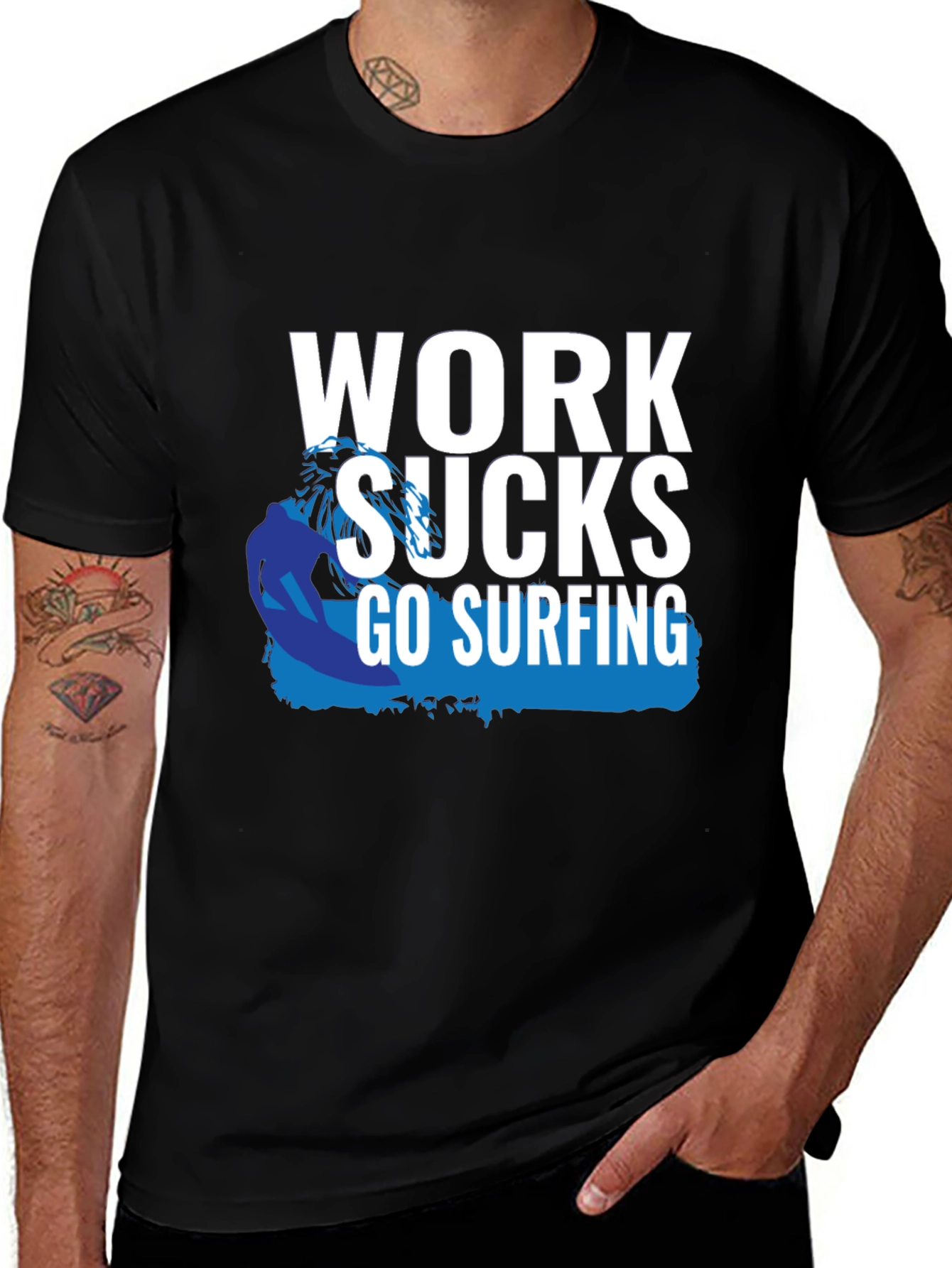 Variant 13 of Work Sucks Go Surfing Men's Black T-Shirt