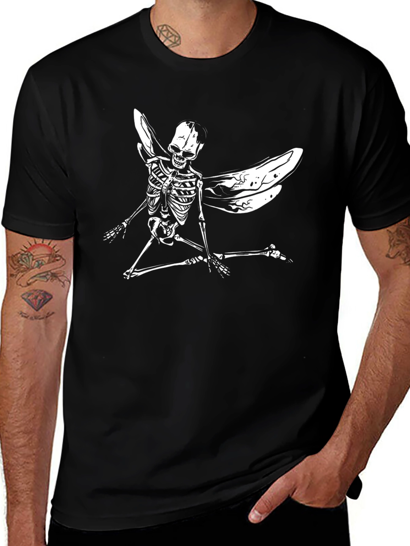 Variant 23 of Skeleton Fairy Graphic Tee - Black Cotton T-Shirt