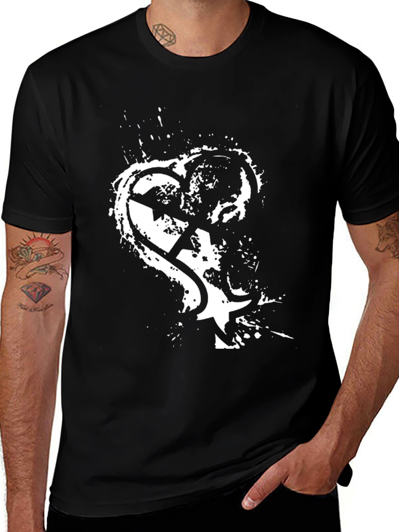 Variant 17 of Edgy Graphic Tee - Black with White Heart Design