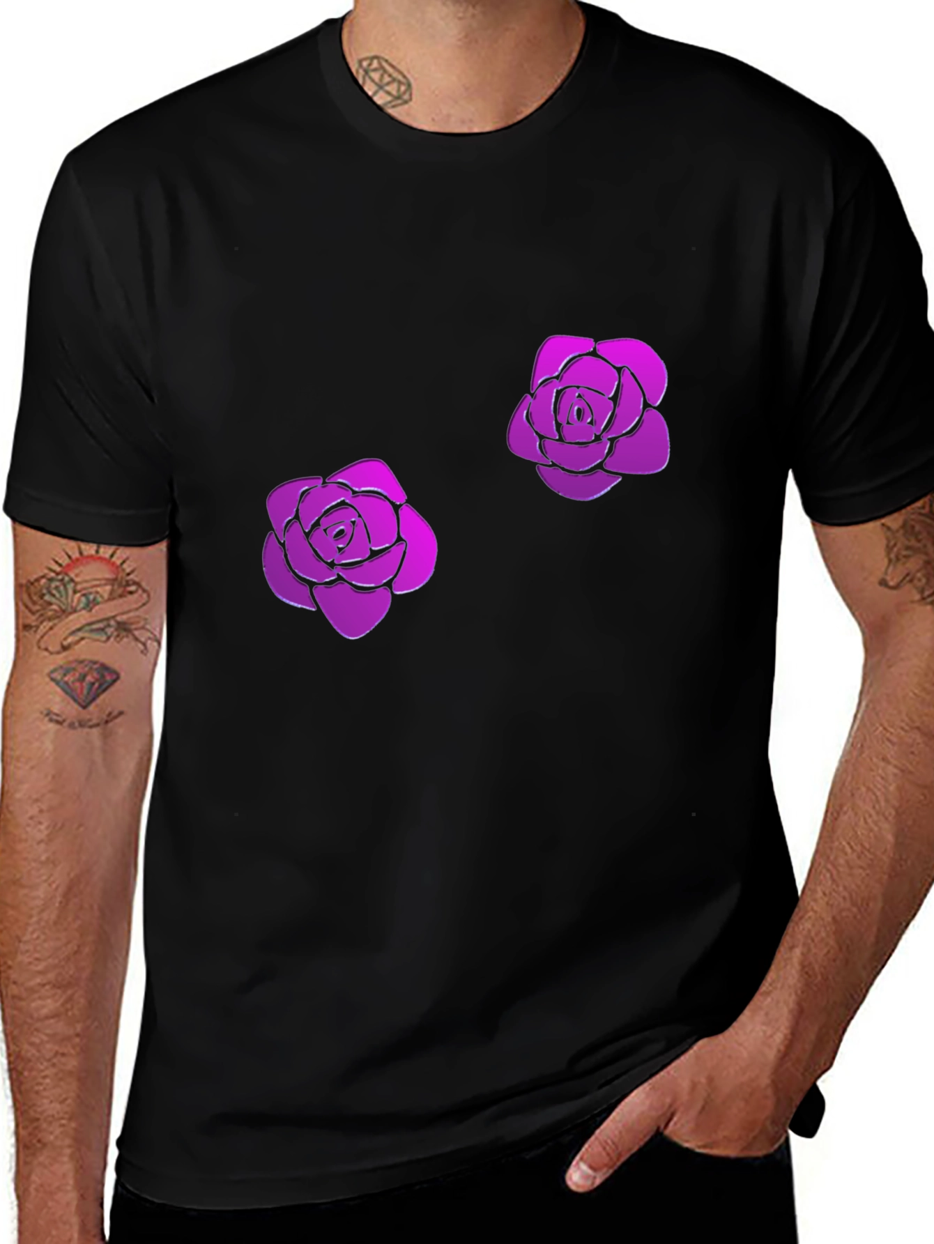 Variant 4 of Black T-Shirt with Purple Rose Design