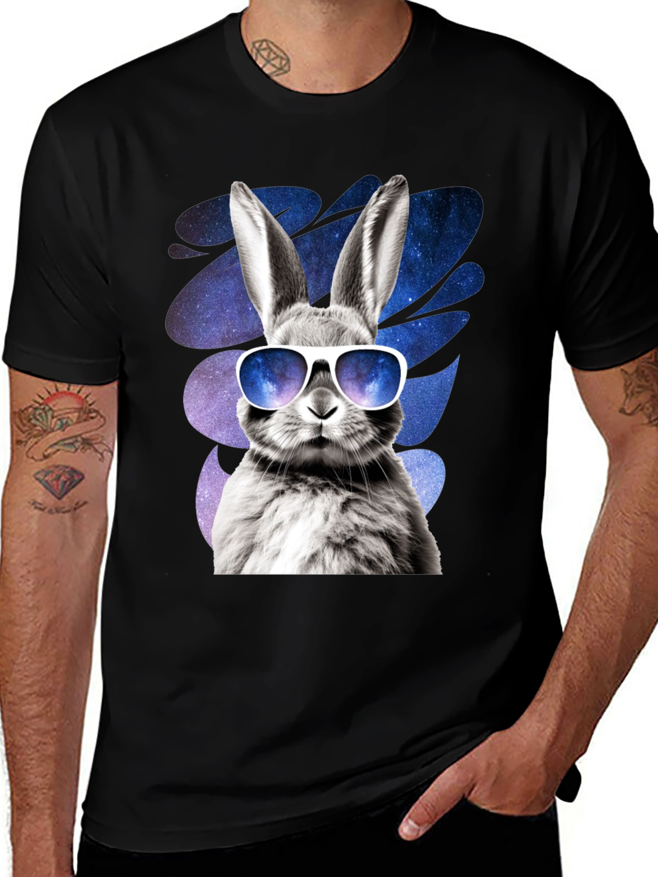 Black Cool Rabbit Graphic Tee - Galaxy Shades Design main image