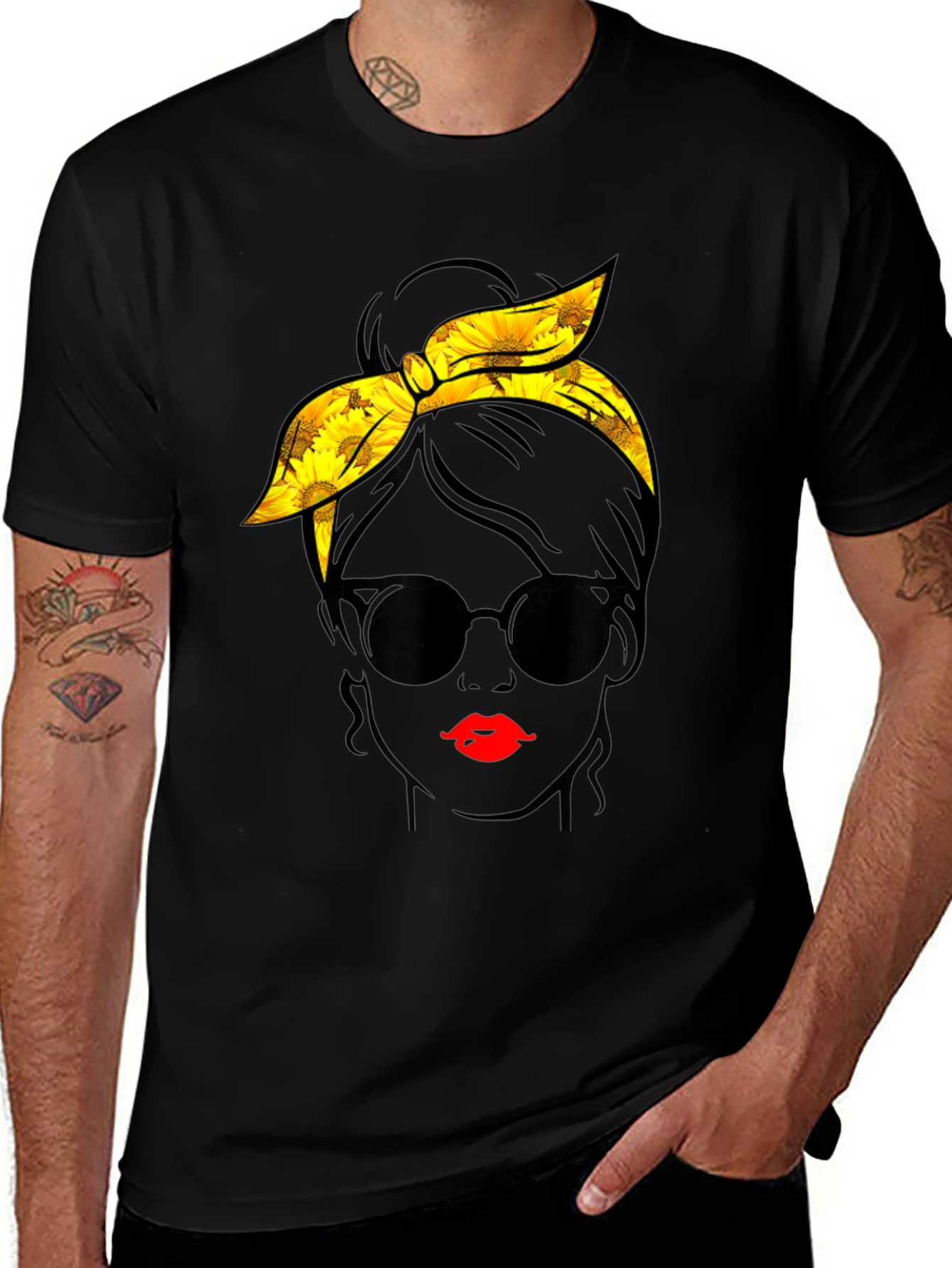 Variant 16 of Sunflower Messy Bun Graphic Tee - Black