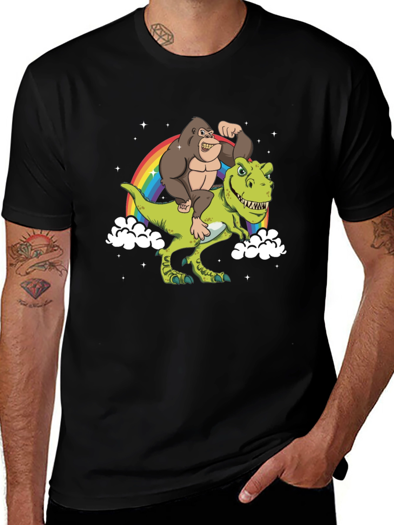 Variant 8 of Gorilla Riding Dinosaur Rainbow T-Shirt