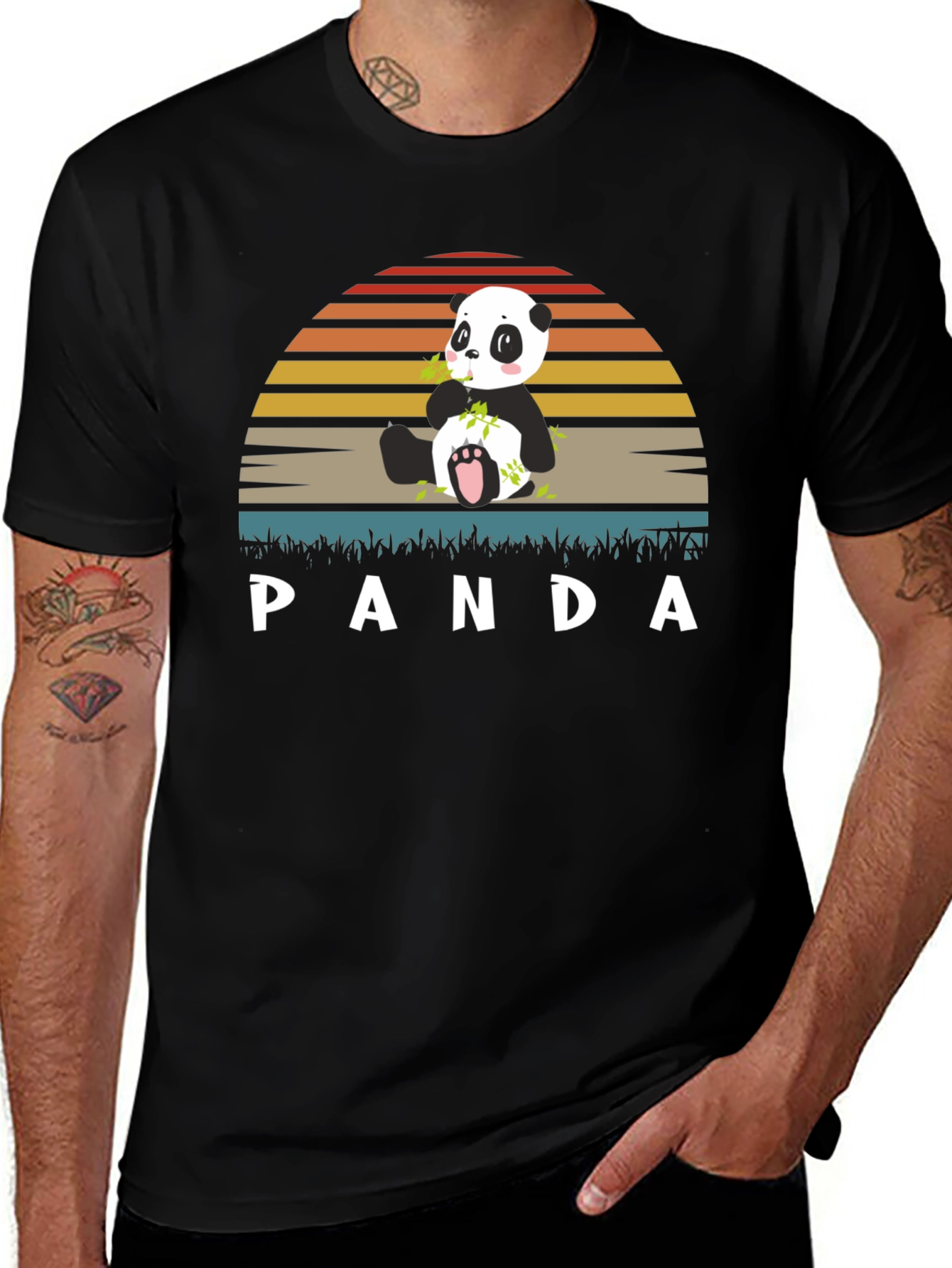 Variant 28 of Panda Sunset Graphic Tee - Black