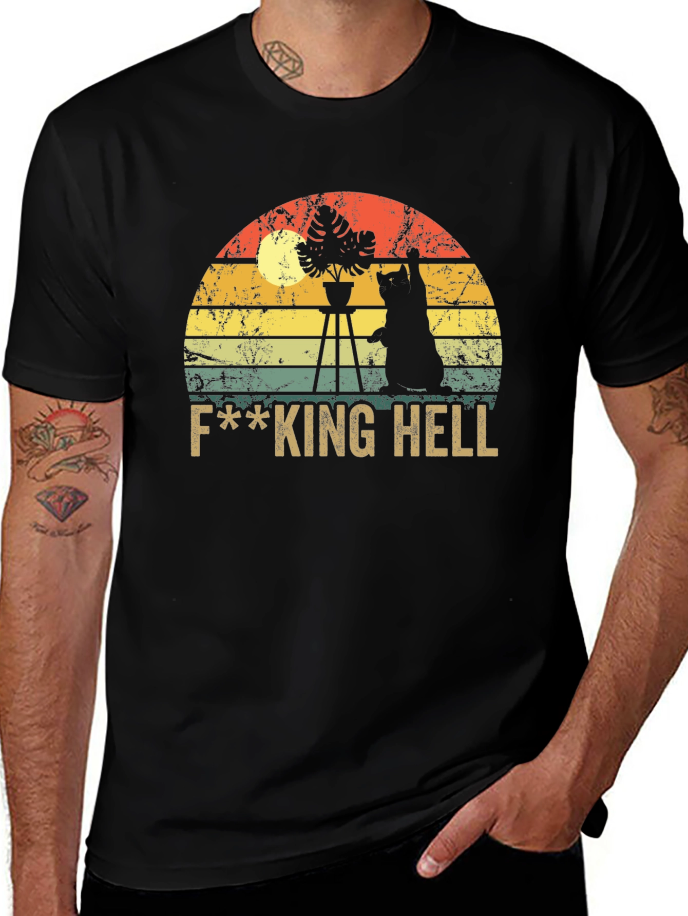 Variant 12 of Funny Cat & Plant Graphic Tee - "F***ing Hell" T-Shirt