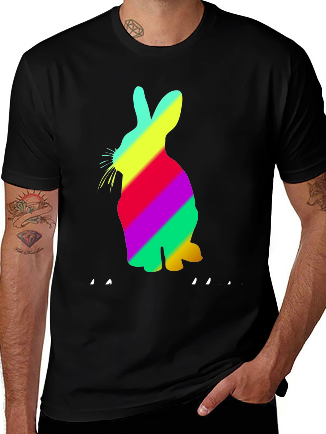 Variant 14 of Colorful Rabbit Graphic Tee - Black Unisex T-Shirt