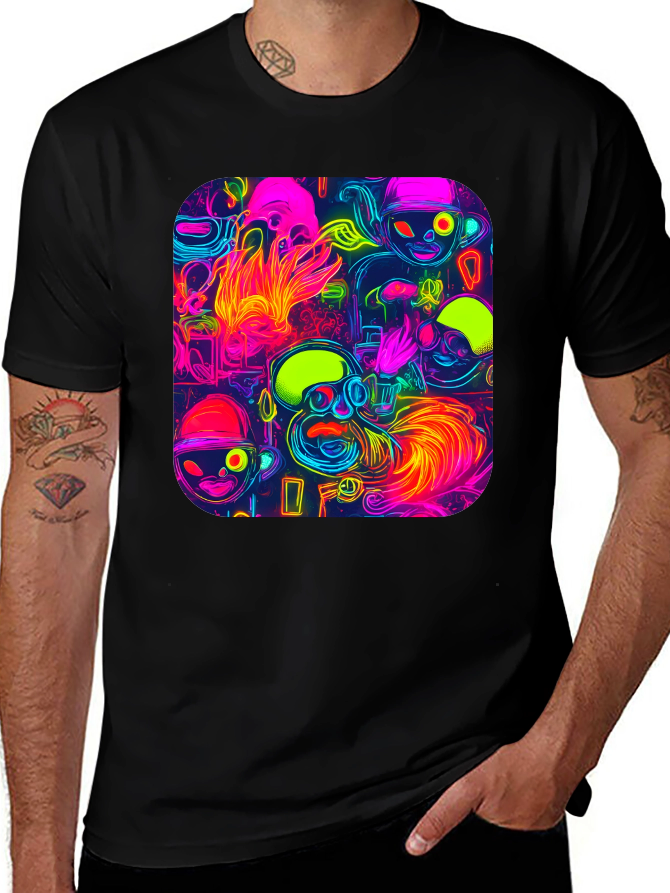 Variant 12 of Neon Skull Graphic Black T-Shirt