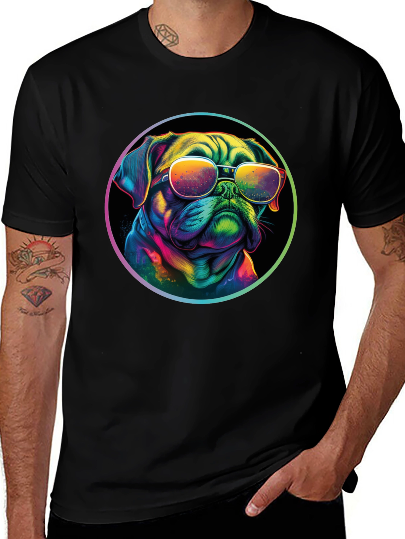 Variant 4 of Cool Pug Graphic Tee - Black Cotton Blend