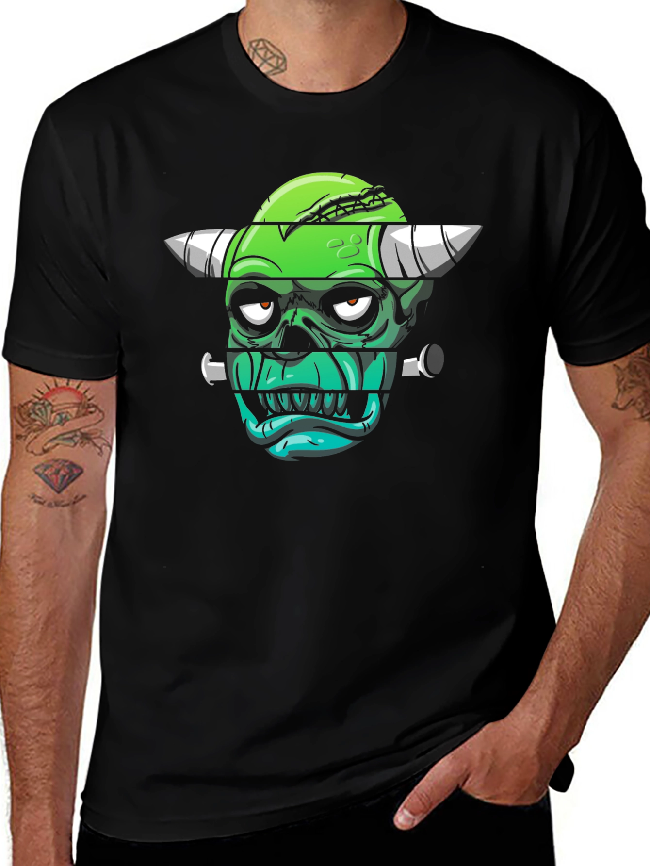 Variant 27 of Frankenstein Monster Graphic Print Black T-Shirt