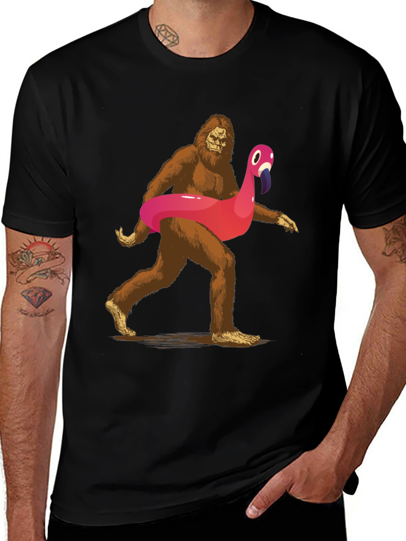Sasquatch Flamingo Pool Float T-Shirt
