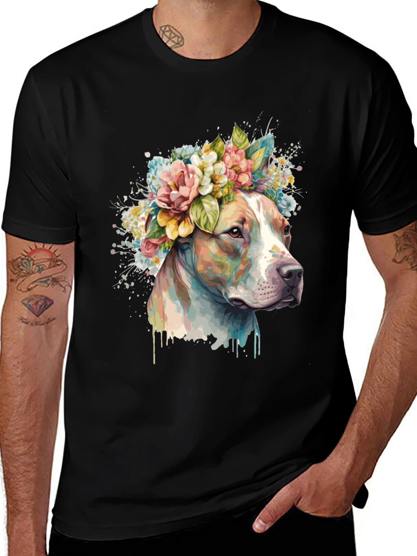Variant 4 of Dog with Flower Crown Graphic Tee - Unisex