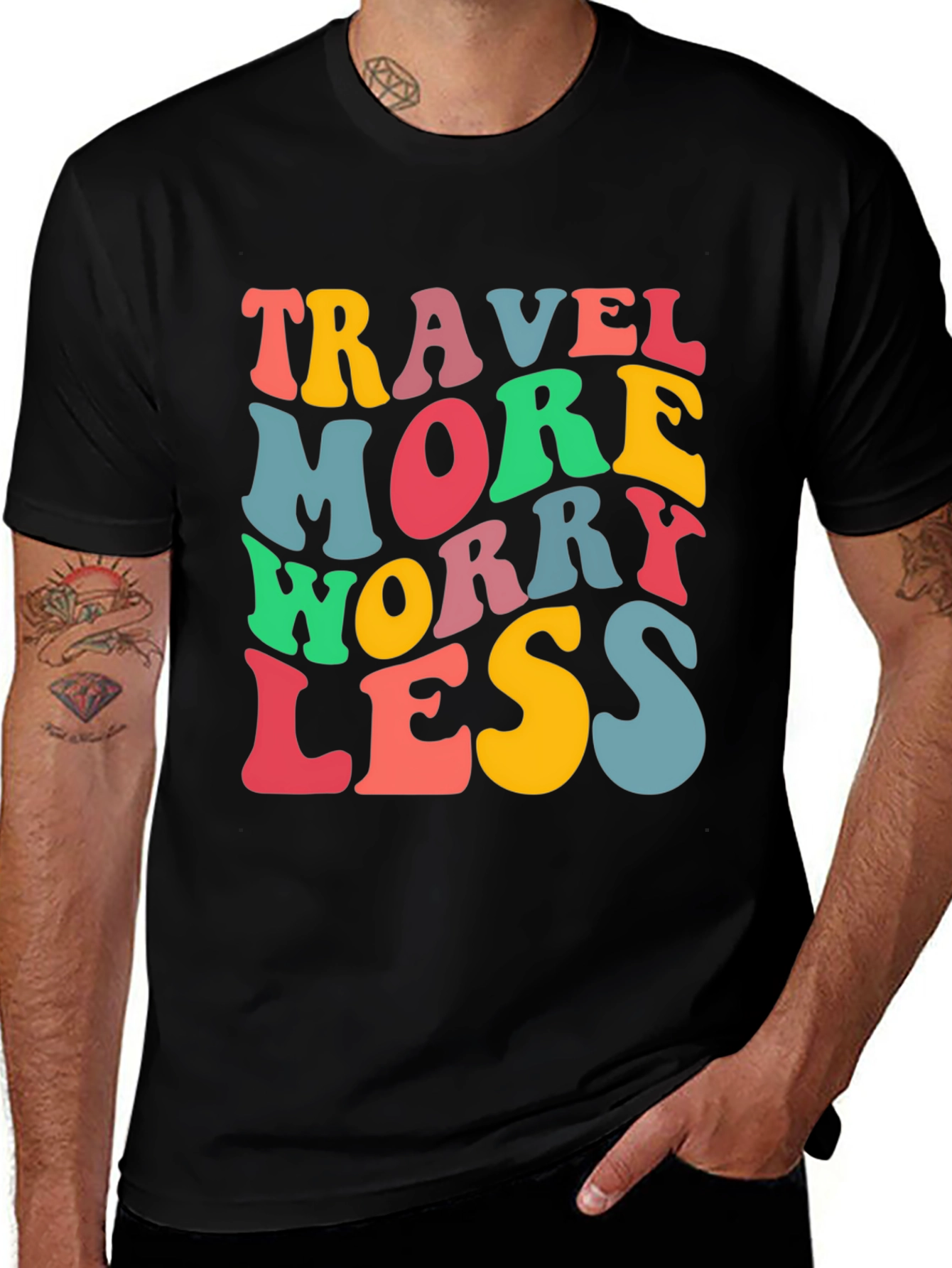 Variant 23 of Travel More Worry Less Black Graphic T-Shirt