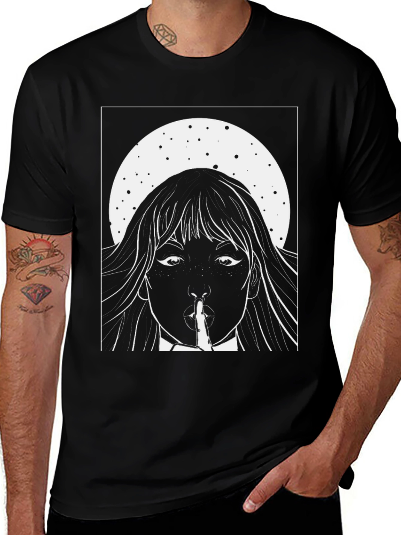 Variant 4 of Black Graphic Tee - Shhh Girl Print