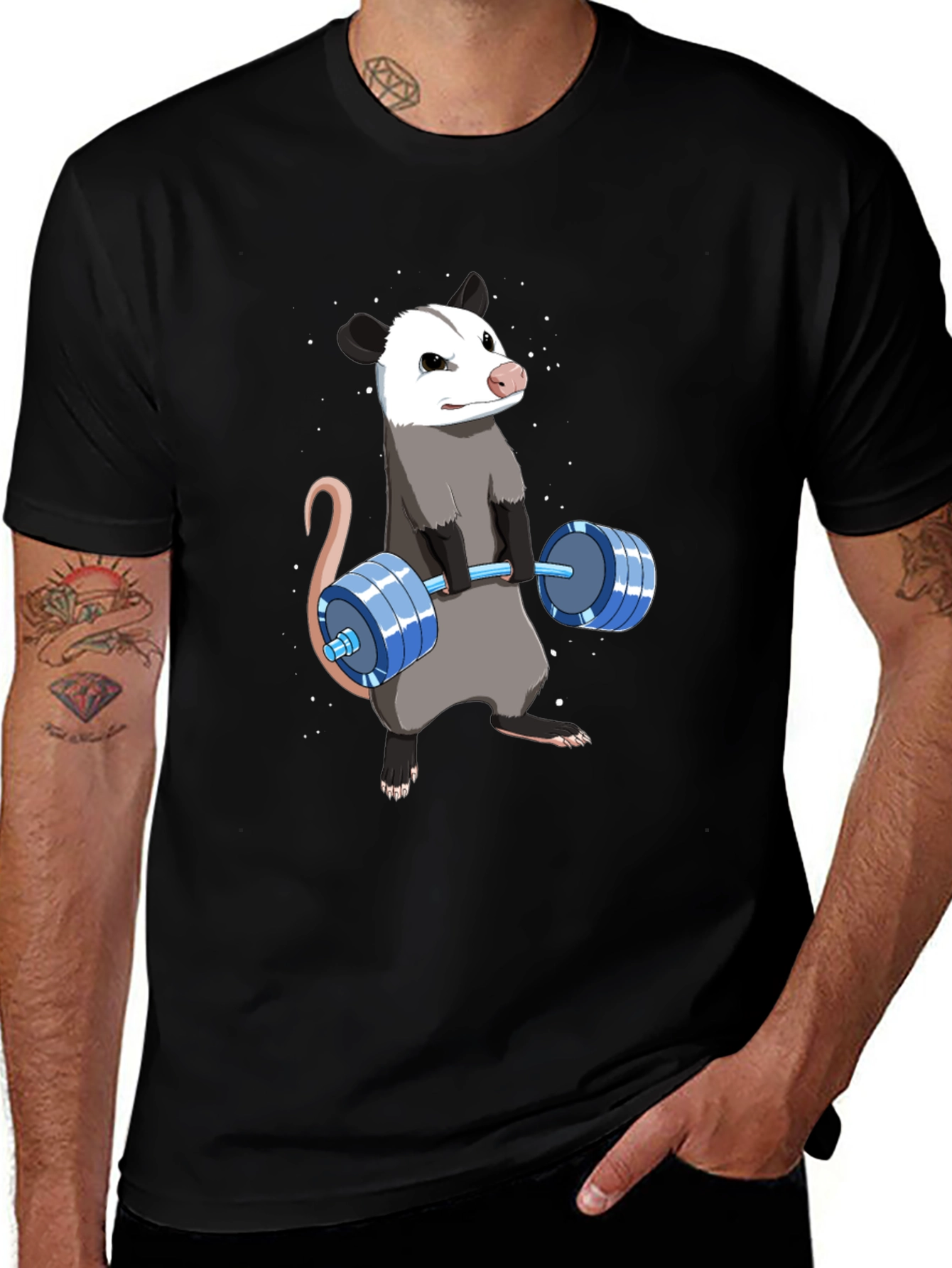 Variant 22 of Opossum Weightlifting Black T-Shirt