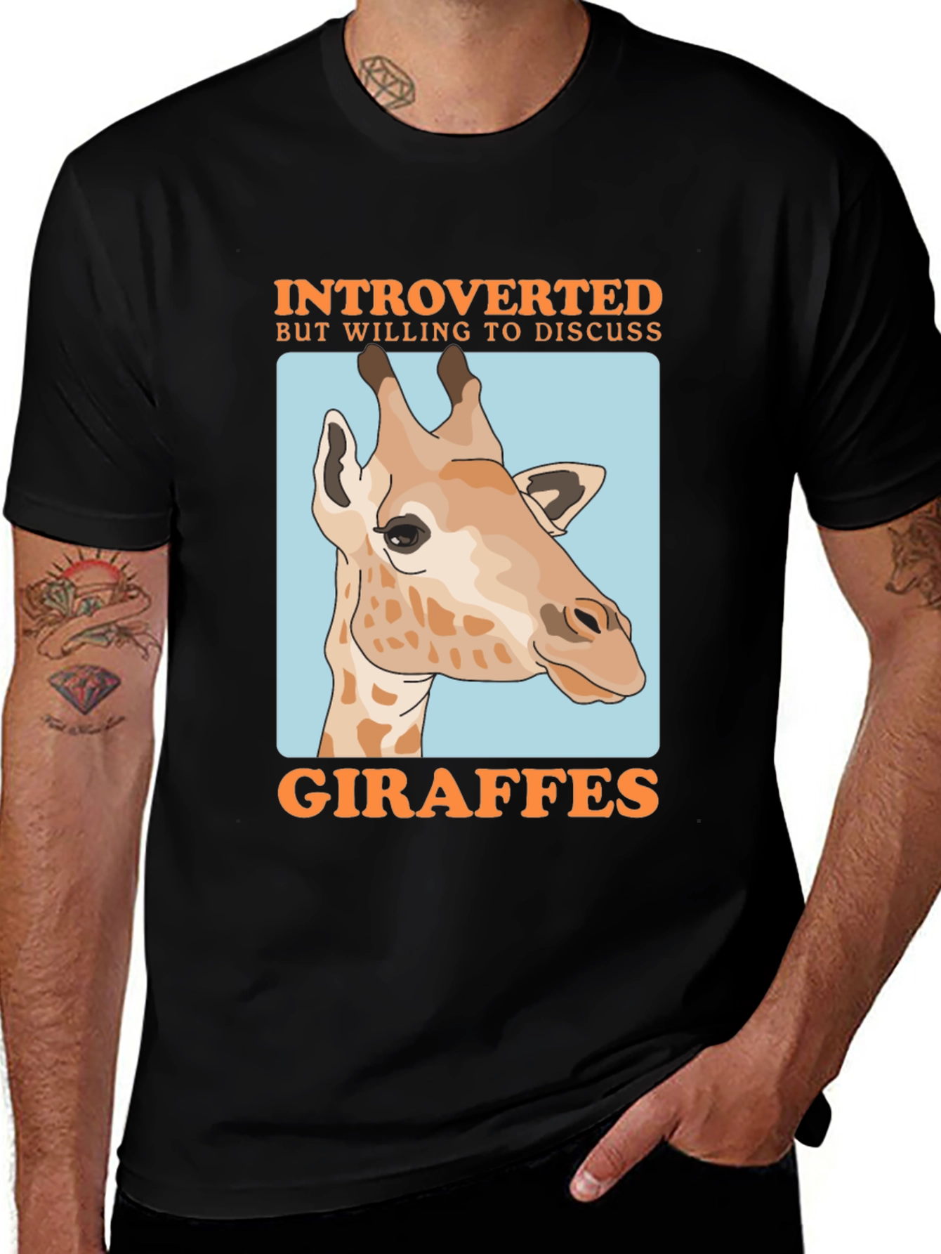 Black Introverted Giraffe Graphic T-Shirt main image