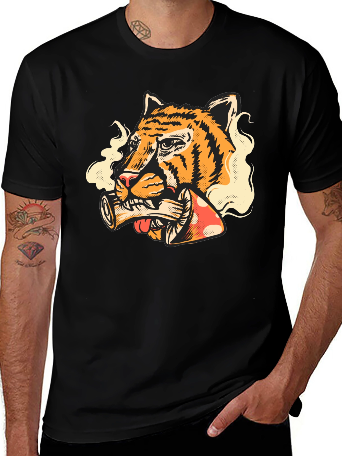 Variant 25 of Tiger Smoking Mushroom T-Shirt - Unique Graphic Tee