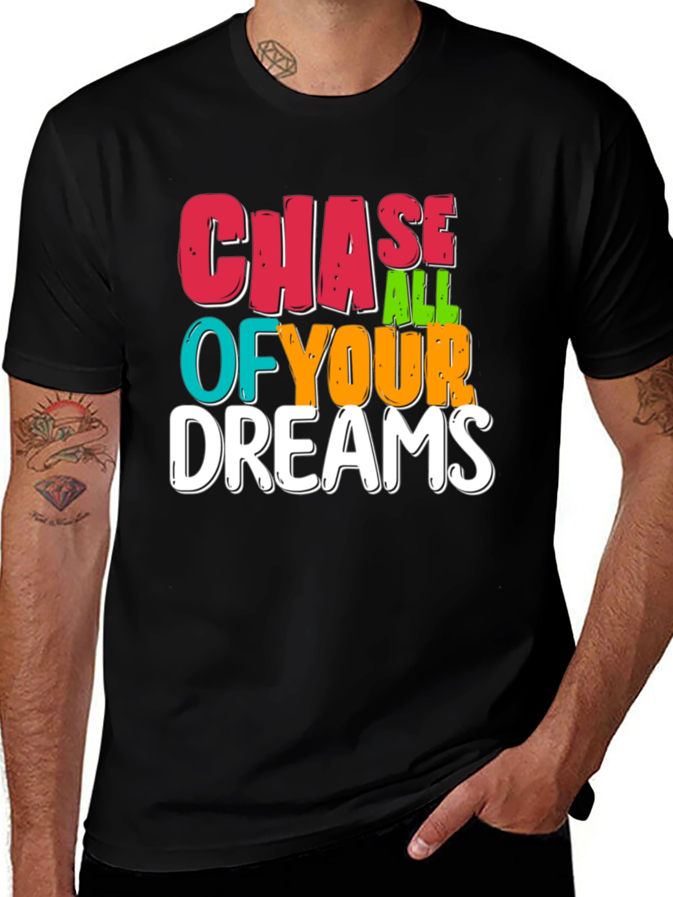 Variant 22 of Chase Your Dreams Graphic Tee - Black Cotton T-Shirt