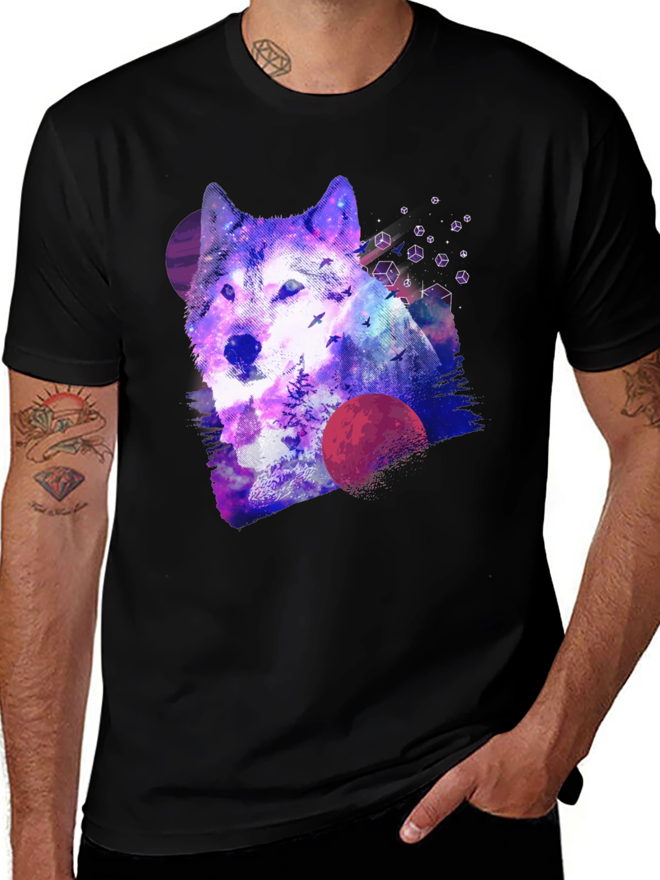 Variant 12 of Galaxy Wolf Graphic Print Black T-Shirt
