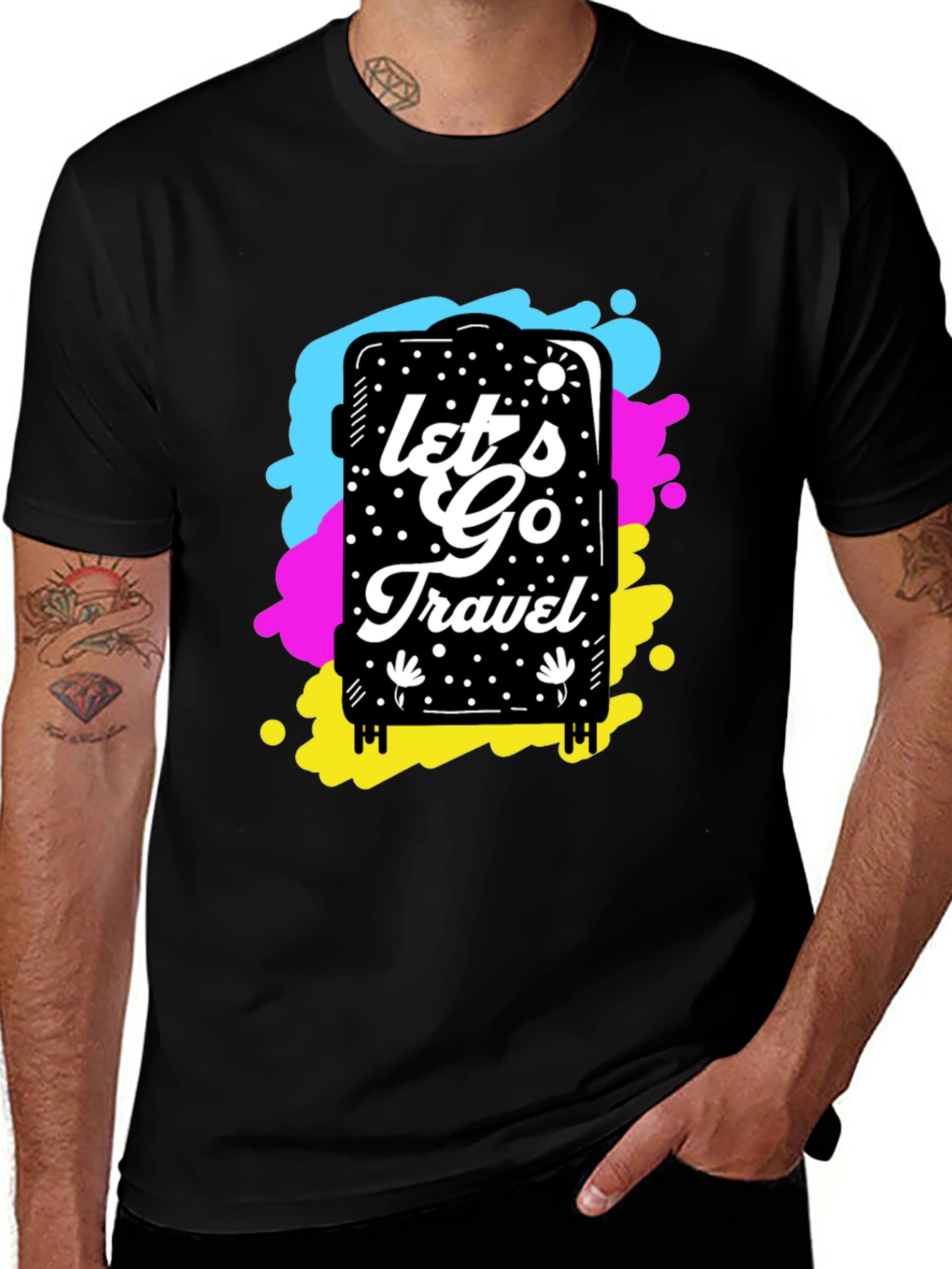 Variant 2 of Let's Go Travel Graphic Tee - Black Cotton Shirt