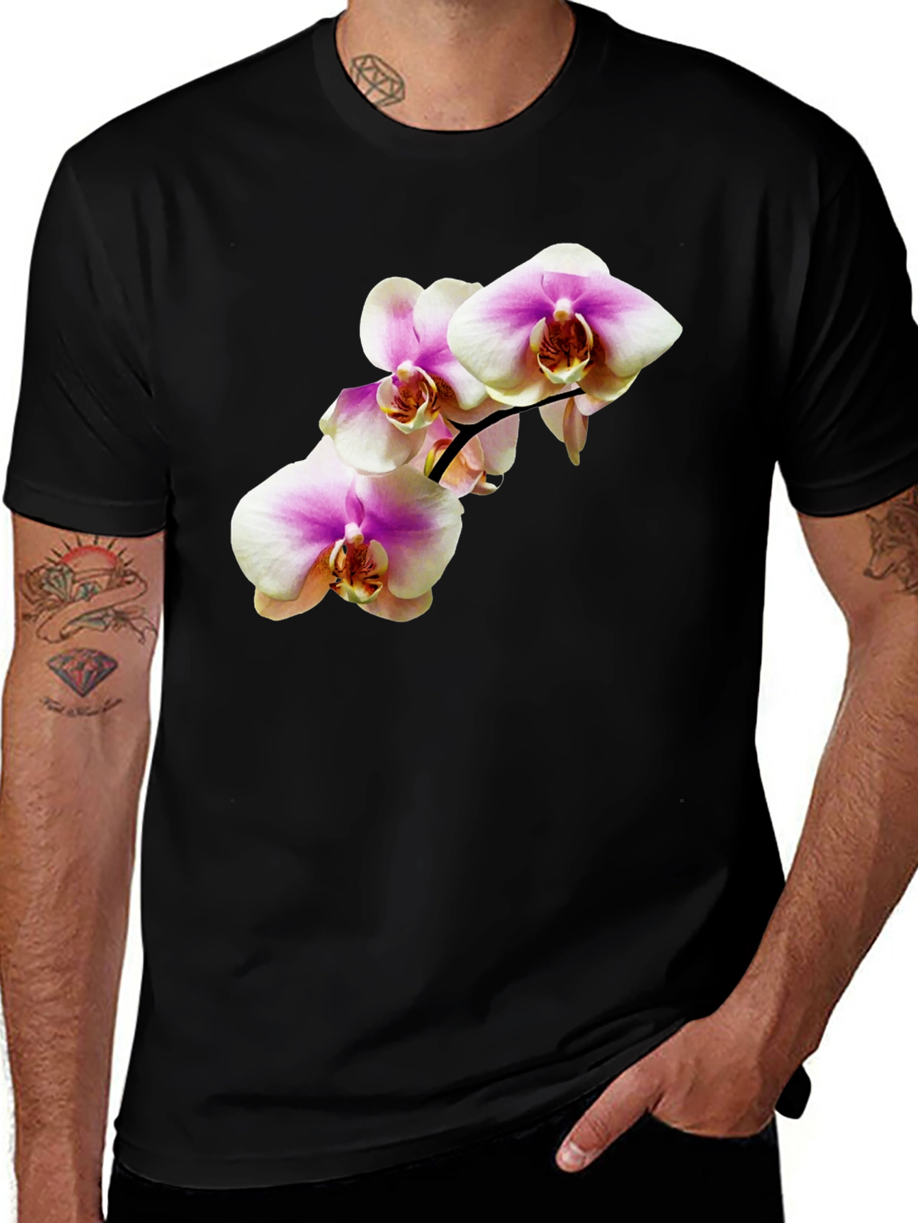 Variant 22 of Floral Orchid T-Shirt - Black