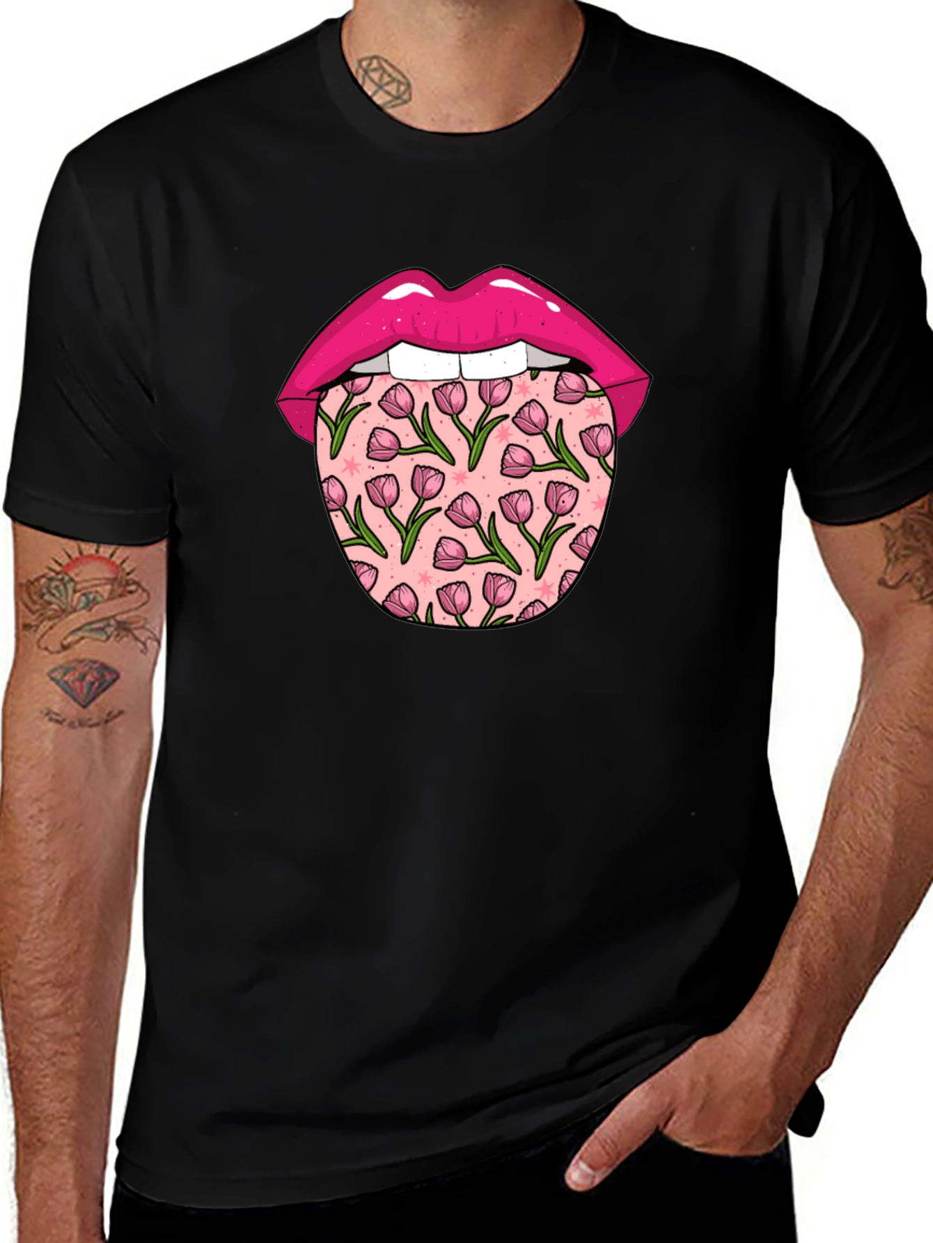 Variant 7 of Floral Tongue Graphic Tee - Unique Design T-Shirt