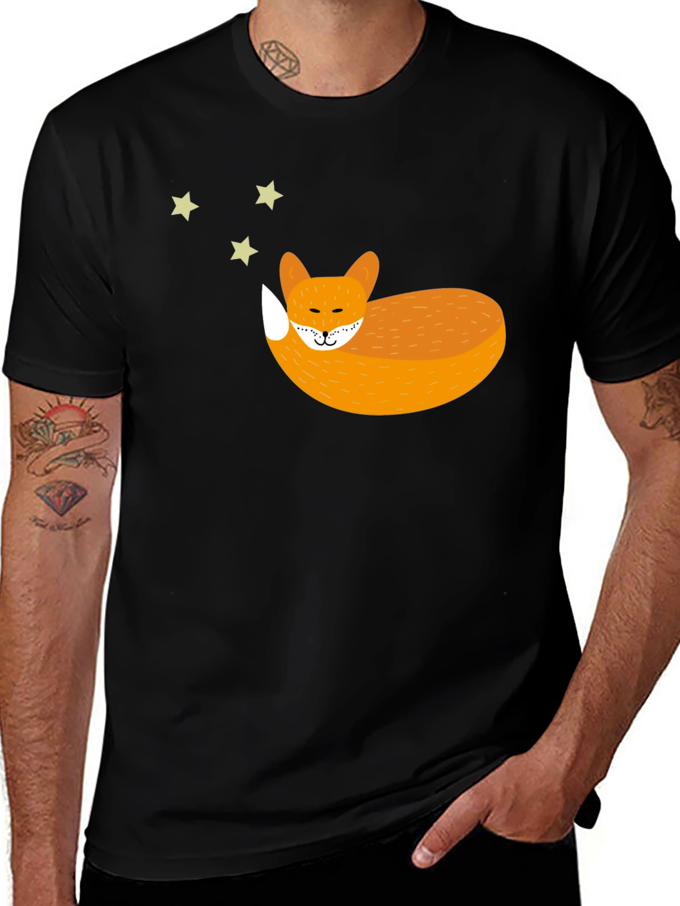 Variant 15 of Sleeping Fox Graphic Tee - Unisex Black T-Shirt