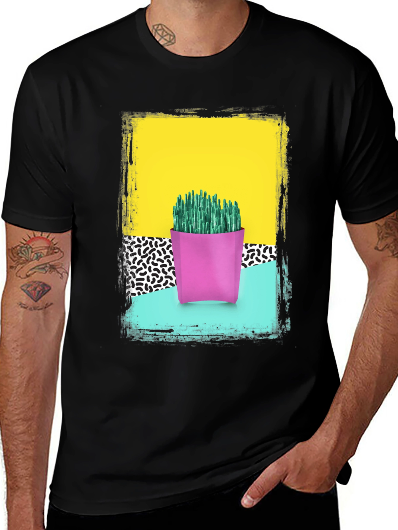 Retro Cactus Print T-Shirt - Bold 80s Style