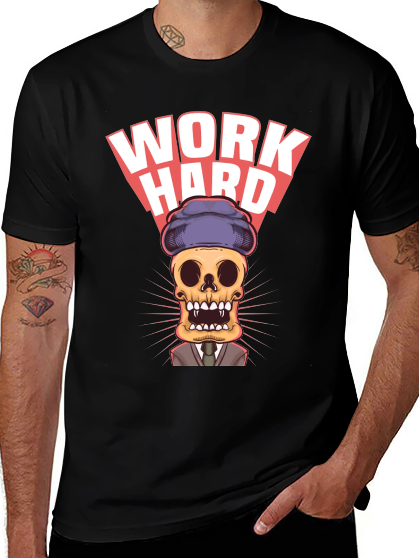Variant 13 of Work Hard Skull Graphic Tee - Premium Cotton Blend