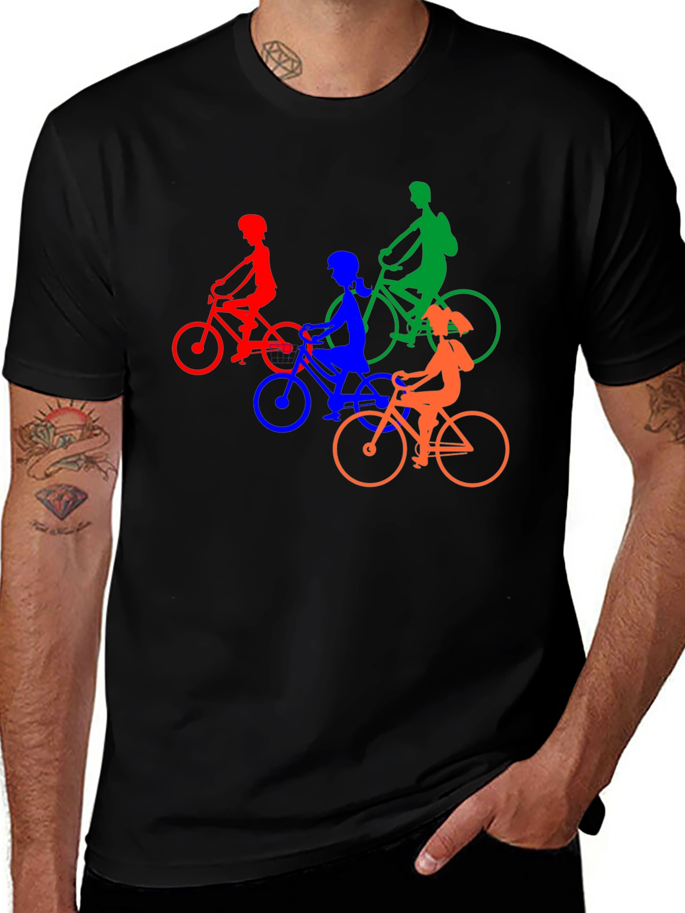Variant 22 of Colorful Cyclist Silhouette Black T-Shirt
