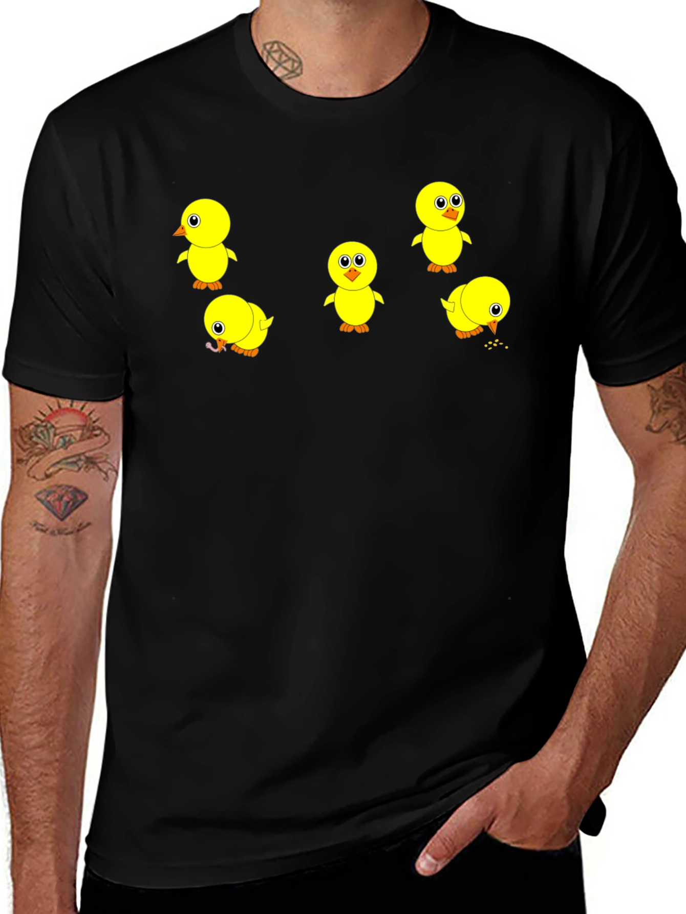 Variant 25 of Cute Chick Print Black T-Shirt