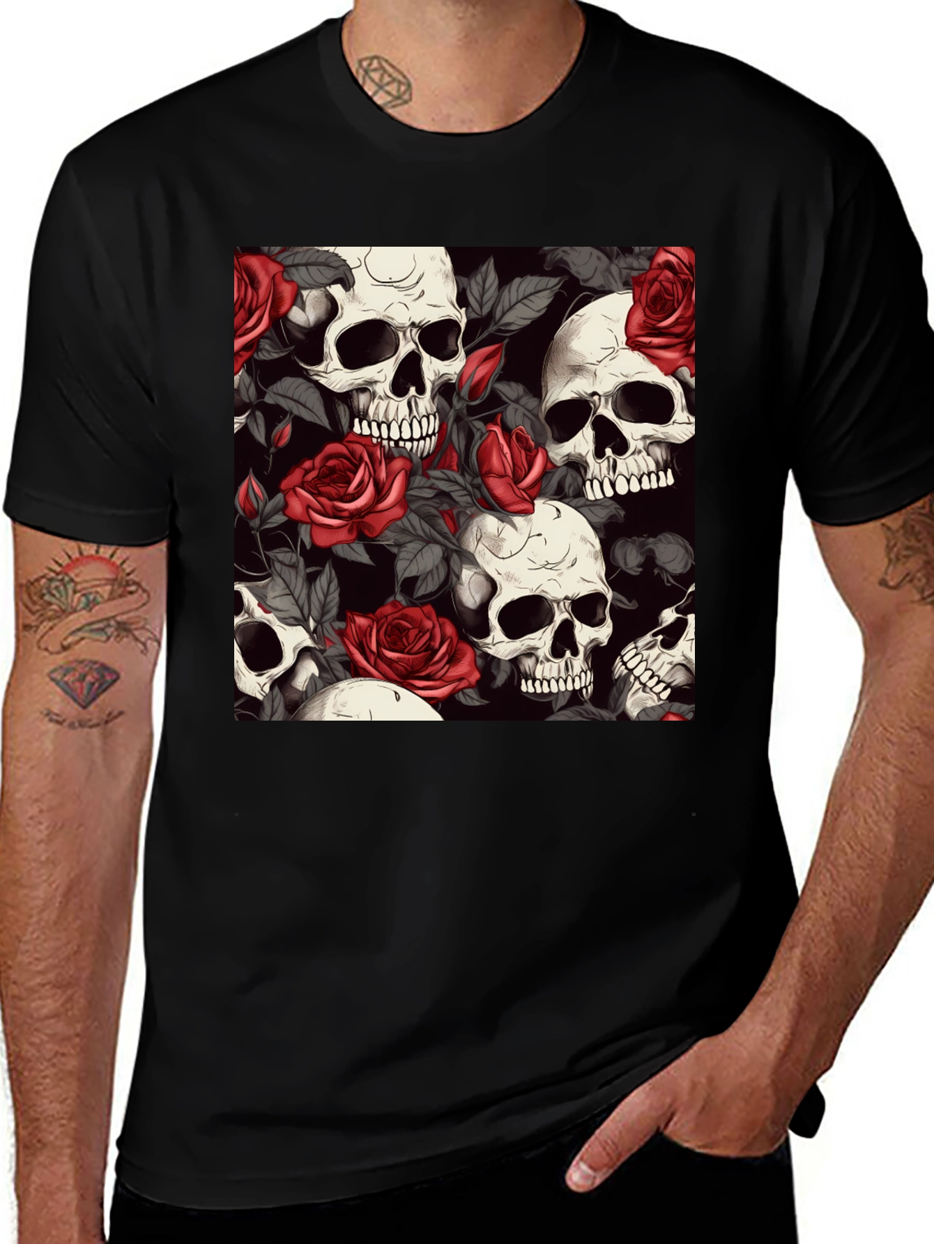 Variant 5 of Skull & Roses Graphic Tee - Black